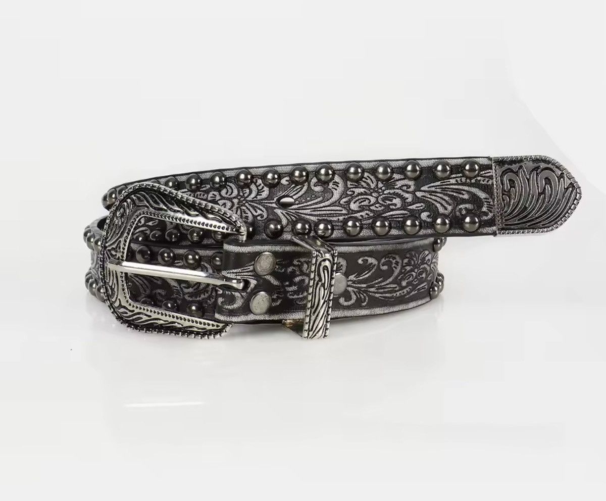 Japanese Brand retro old threaded rivet embossed Pu Leather belt Size 32 - 3 Thumbnail