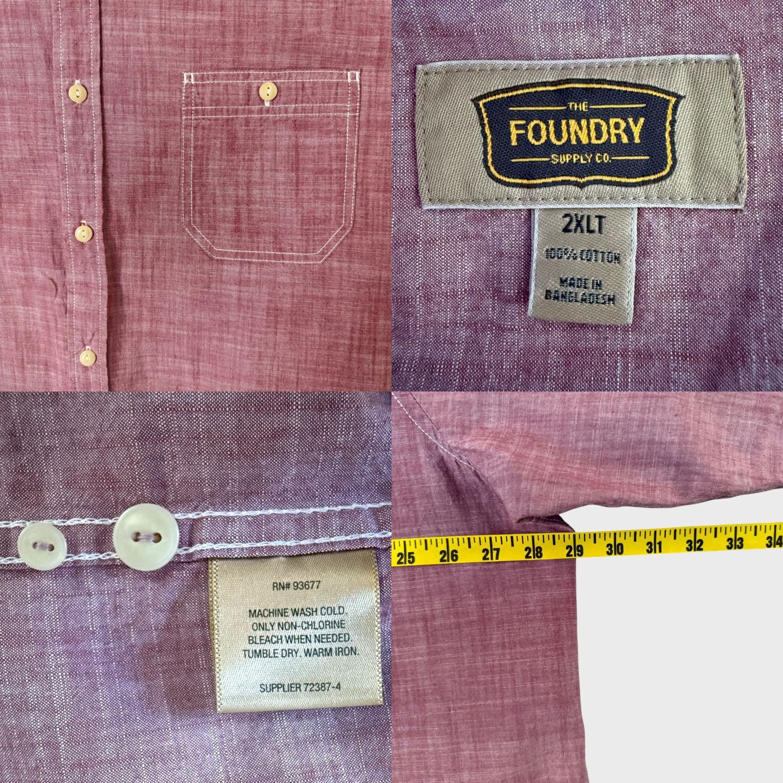 Vintage VINTAGE The Foundry Button-Up Long-Sleeve Pocket Shirt Men 2XLT Red Cotton Button-Front 29" Pit to Pit 33.5" Hem Mens Size US XXL / EU 58 / 5 - 8 Thumbnail
