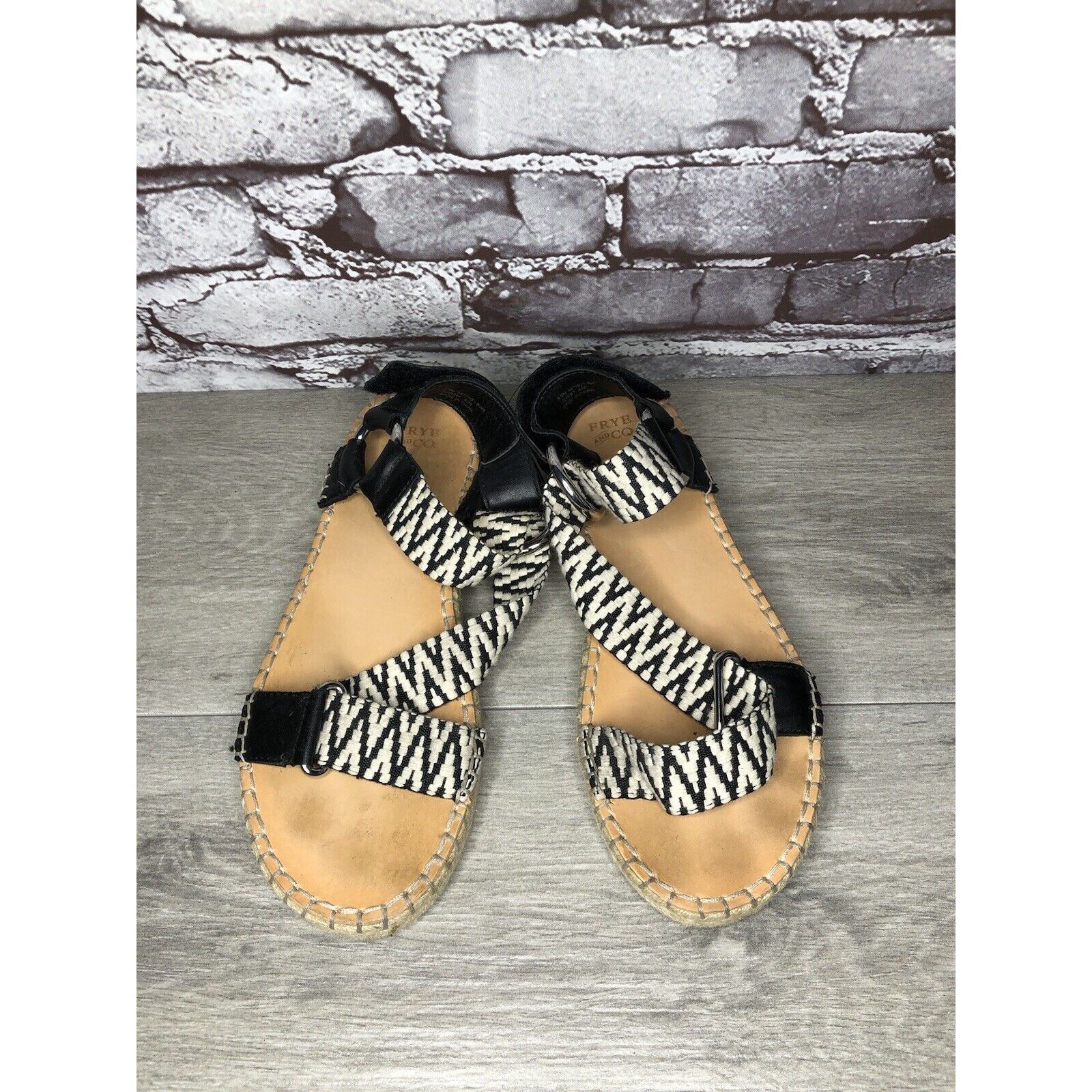 Frye Frye & Co Kole White Black Fabric Leather Espadrilles Sandal Size US 8.5 / IT 38.5 - 15 Thumbnail