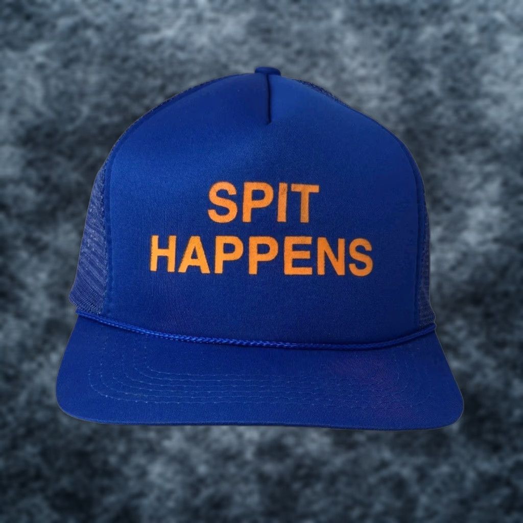New Era VINTAGE New Era Trucker Hat Mens 90s Bluesky Funny Stuff Happens Humor READ Adjustable Cap Blue Mens Size ONE SIZE - 1 Thumbnail