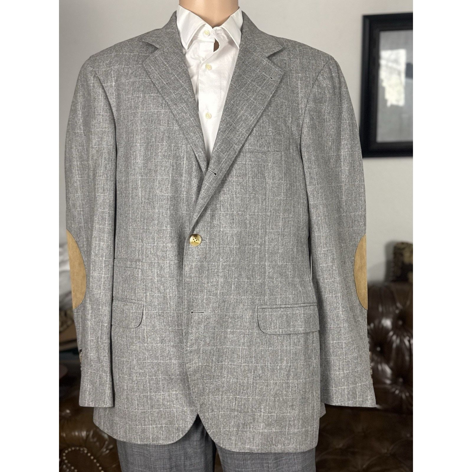 Brunello Cucinelli Brunello Cucinelli Windowpane Gray Flannel Sportcoat 54/44 Size 46R - 2 Thumbnail