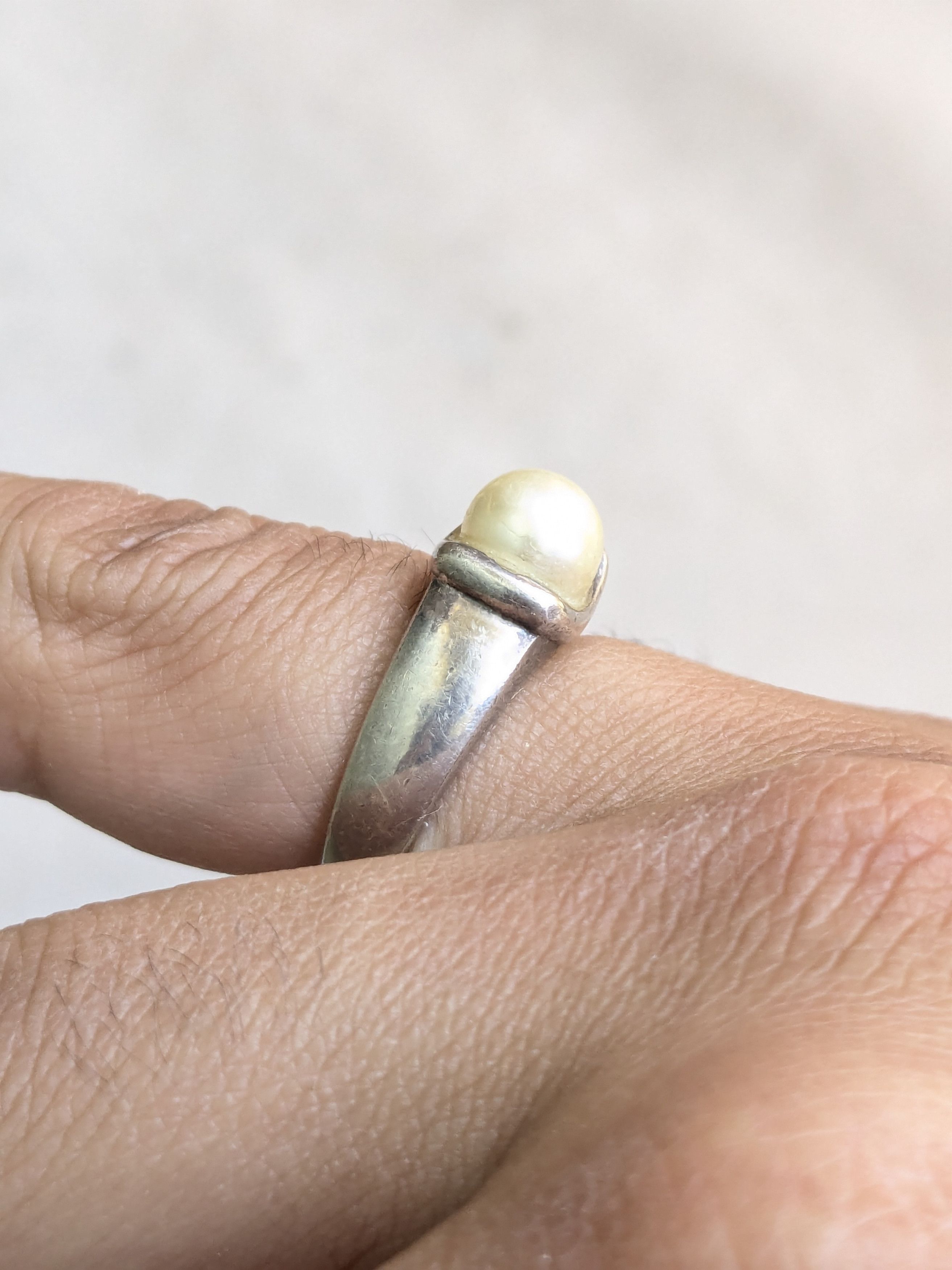 Jewelry × Vintage Vintage Sterling Silver Ring Faux Pearl 8 Size ONE SIZE - 11 Thumbnail