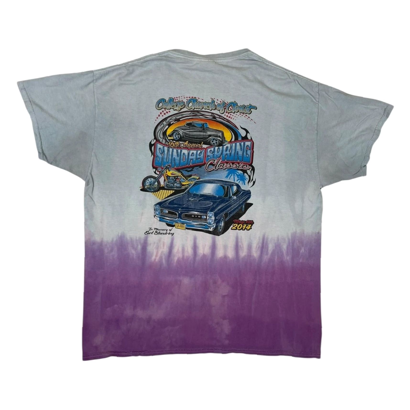 Gildan Sunday Spring Classic Hot Rod Car Show 2014 T-Shirt Mens XL Tie Dye GTO Car Size US XL / EU 56 / 4 - 2 Thumbnail