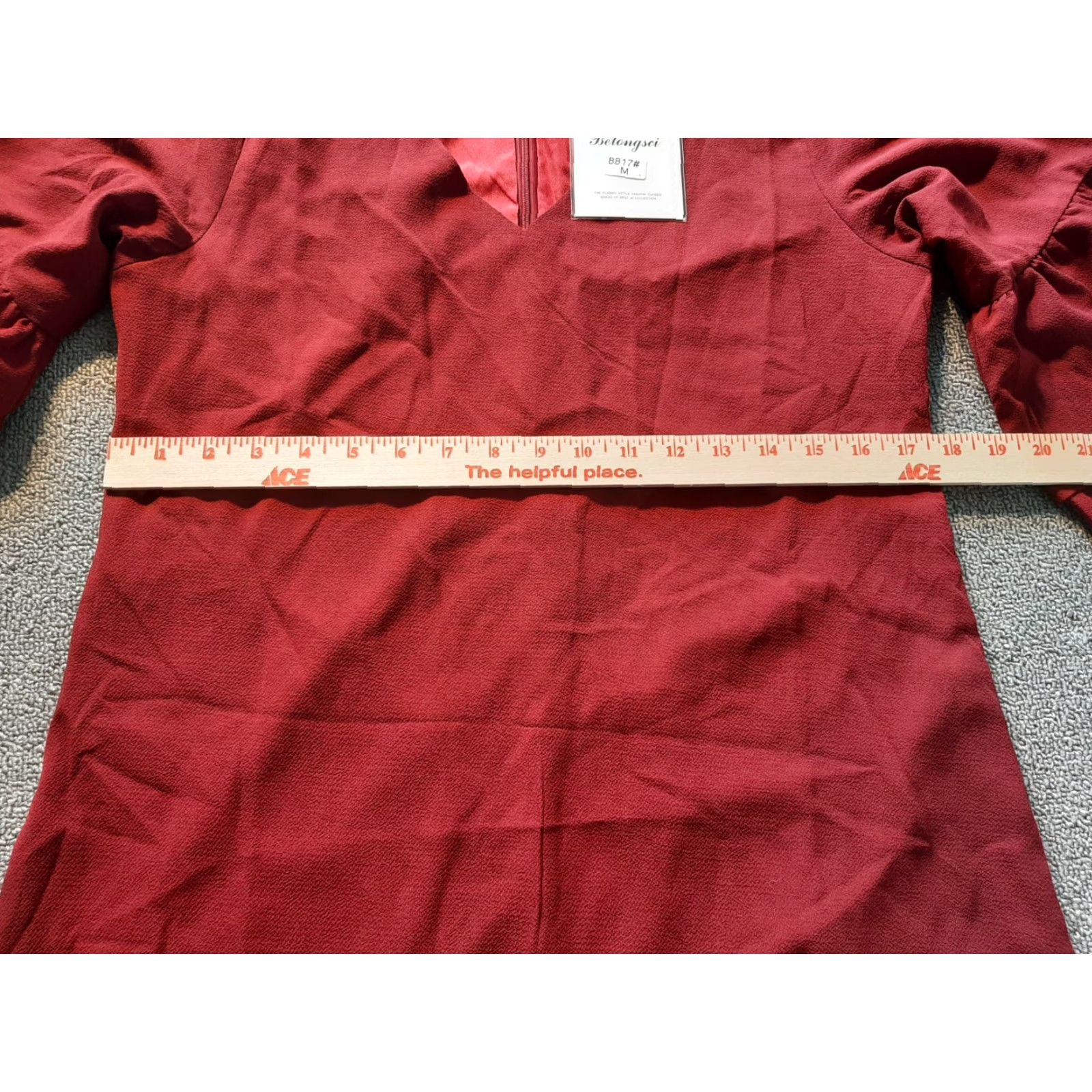 Vintage BELONGSCI Women's Dress Red Short Sleeve M Medium Bell Sleeve Mini Chiffon Wine Red Short sleeve Dresses Womens 90s-style? Size 32" / US 10 / IT 46 - 5 Thumbnail