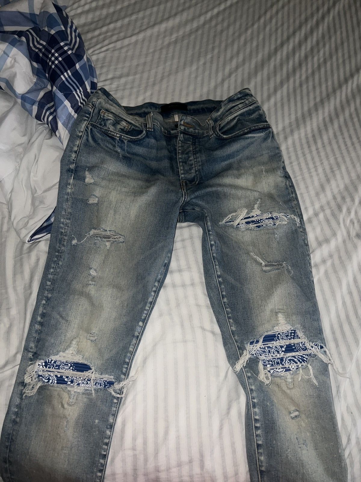 image of Amiri Mx1 Blue Bandanna in Blue Bandana, Men's (Size 33)