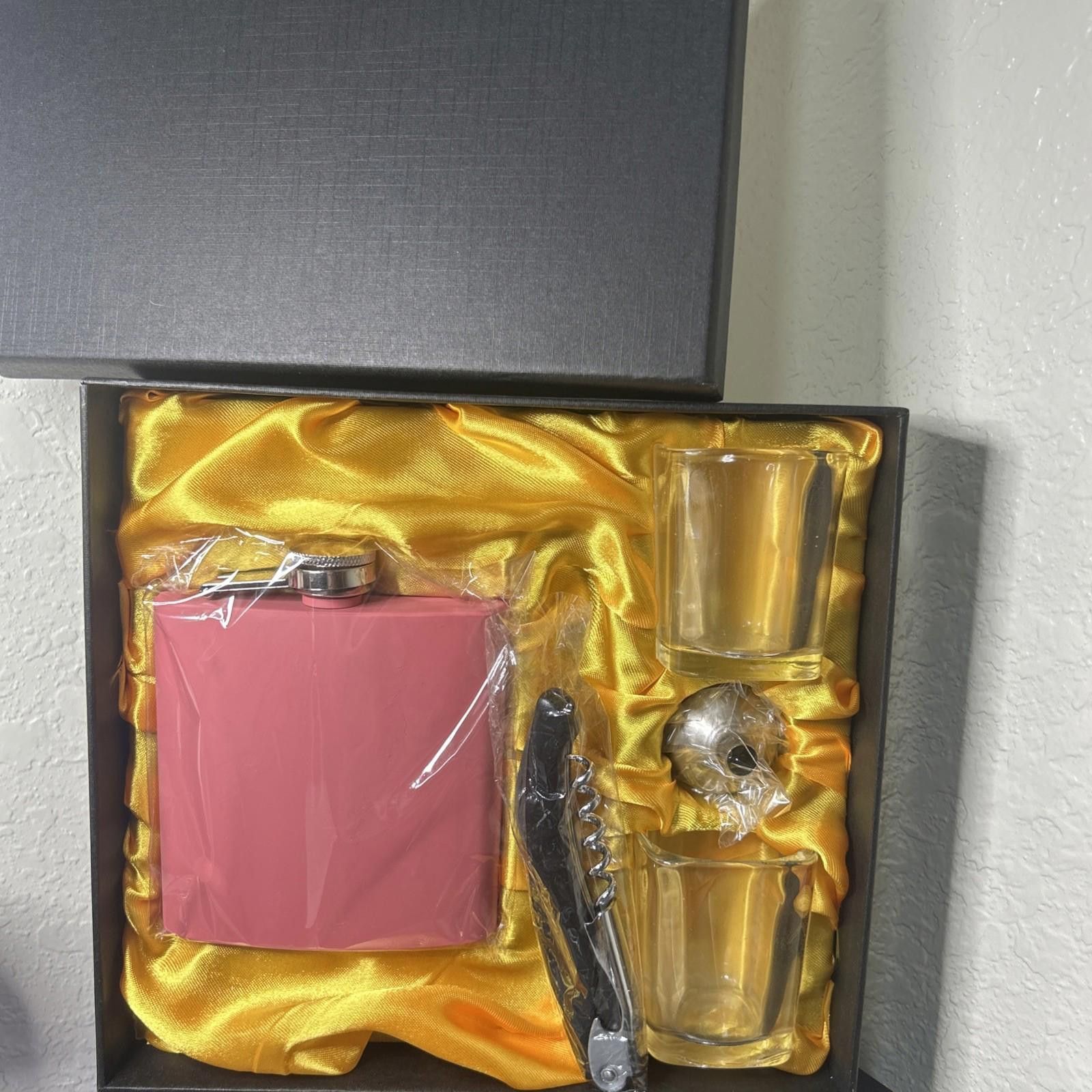 Designer PINK FLASK SET & 2 Glass Shot Glasses And Corkscrew GIFT BOX Size ONE SIZE - 2 Thumbnail