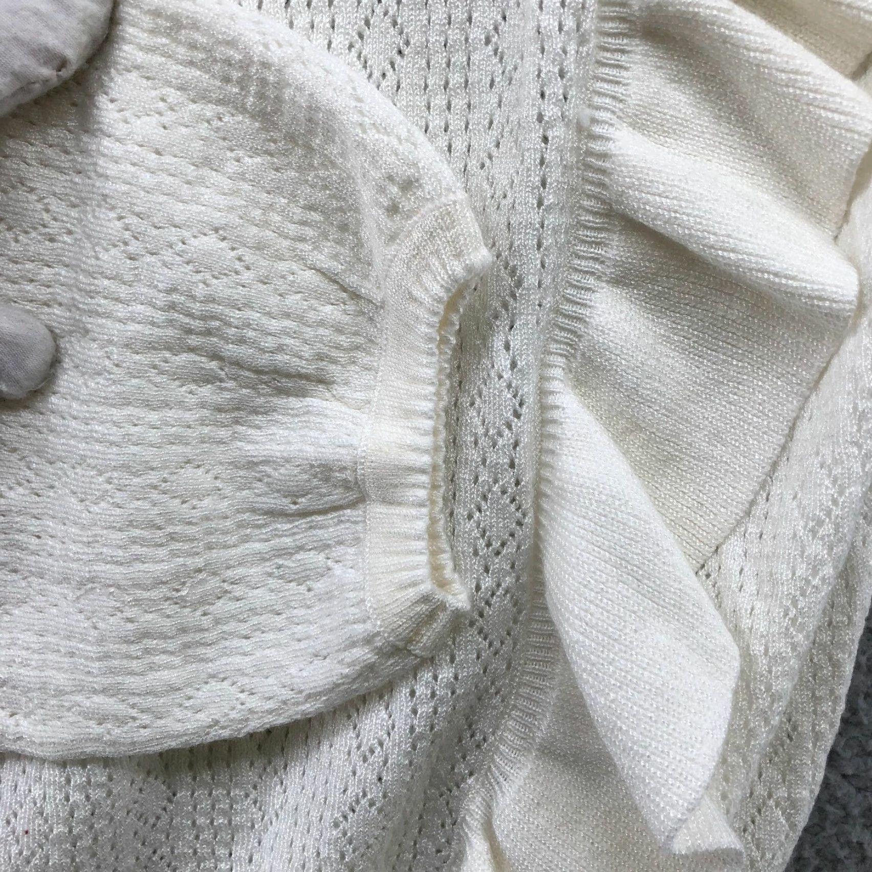 Vintage Unbranded Sweater Women M White Pointelle Knit Ruffle Front Lightweight 80s 90s Retro Size M / US 6-8 / IT 42-44 - 5 Thumbnail