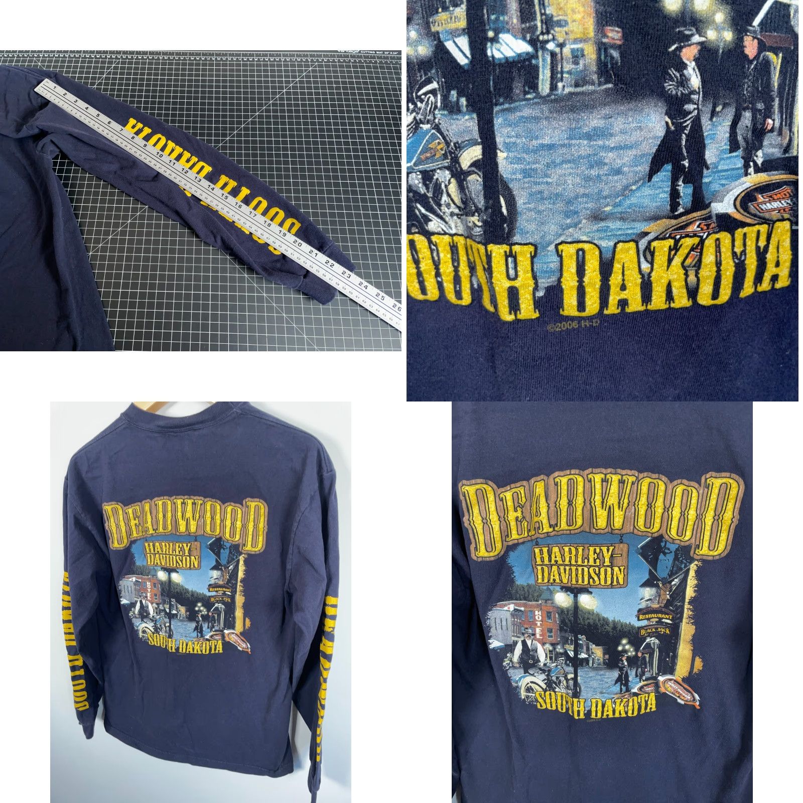 Harley Davidson VINTAGE Harley-Davidson Deadwood Long Sleeve T-Shirt Men Large Dark Blue Size US L / EU 52-54 / 3 - 8 Thumbnail