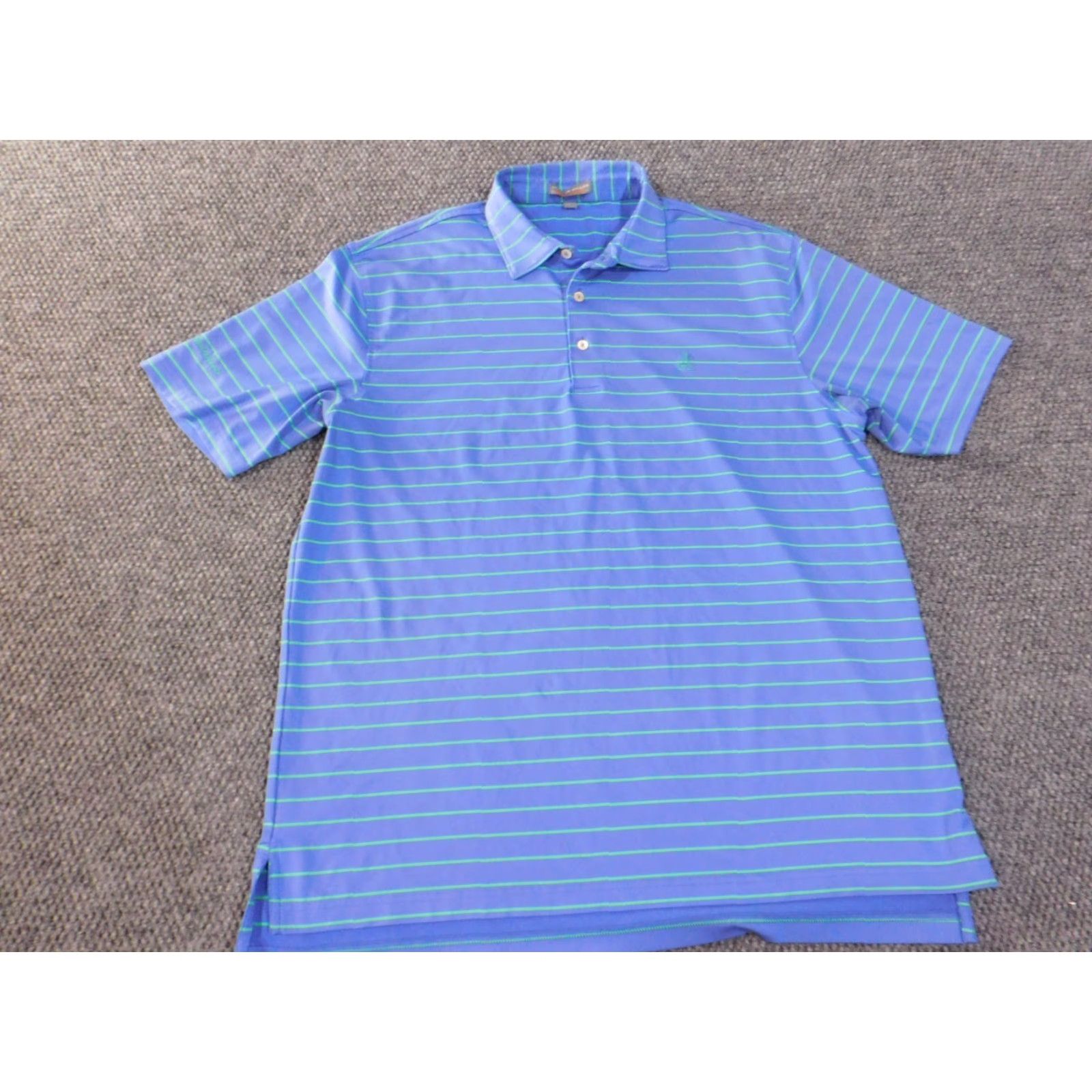 Peter Millar Peter Millar Polo Mens Large Striped Blue Summer Comfort Classic Golf Short Sleeve Knit Stretch Logo Button Collar Shirt Size US L / EU 52-54 / 3 - 4 Thumbnail