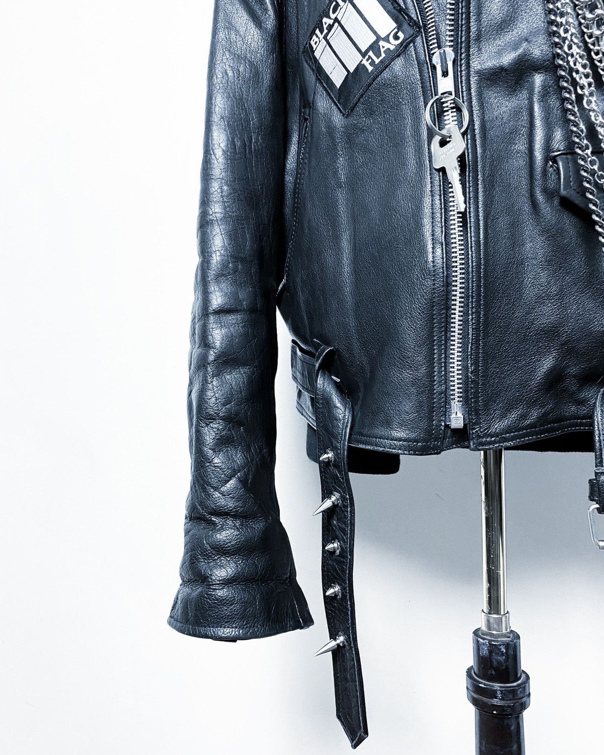 Art Comes First BLACK FLAG CUSTOM BLACK LEATHER BIKE PUNK GOTH 666 JACKET Size US XXL / EU 58 / 5 - 15 Thumbnail