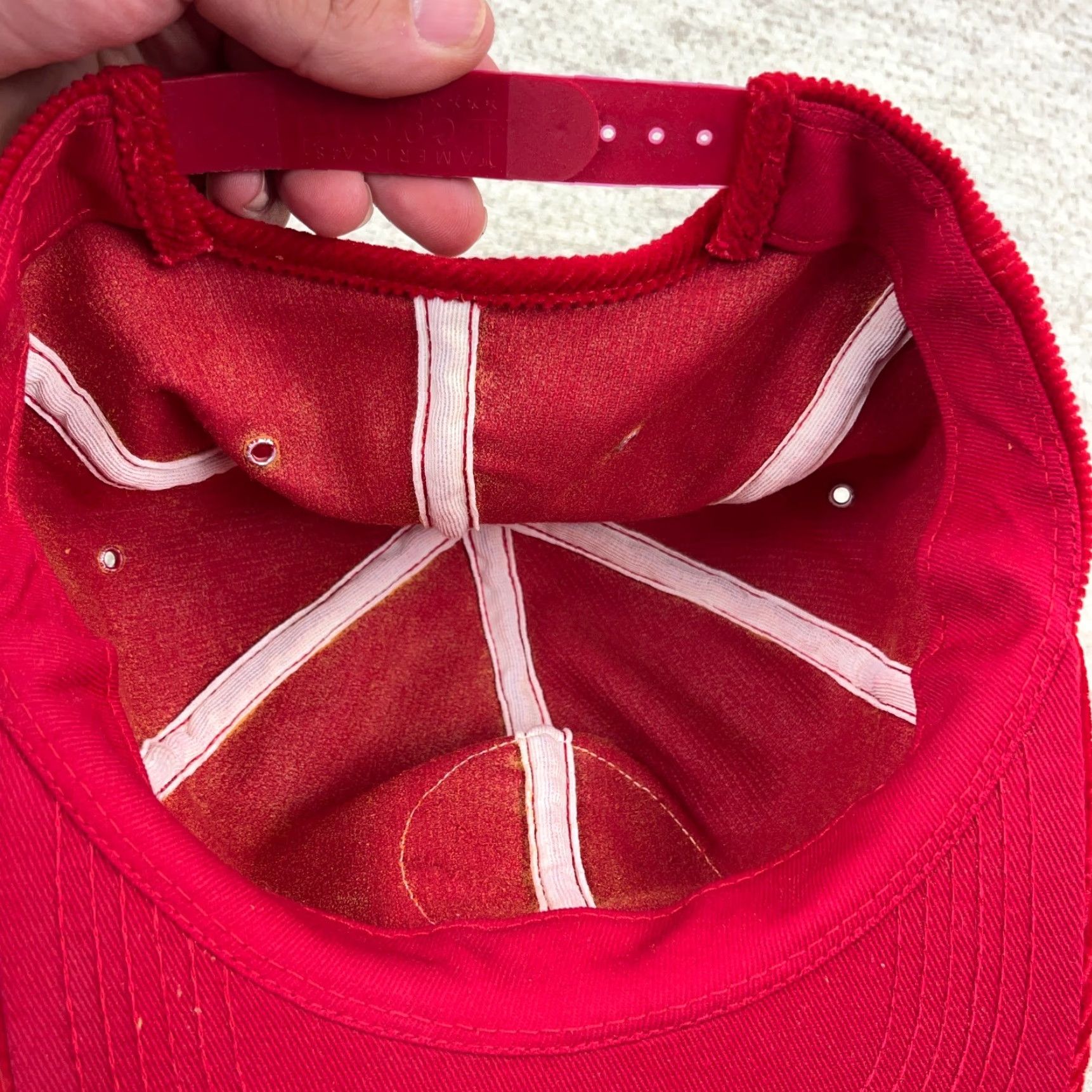 Vintage Vintage Red Corduroy Trucker Hat Cap Made in USA 80s Retro Outdoor Men's Adjustable Size ONE SIZE - 7 Thumbnail