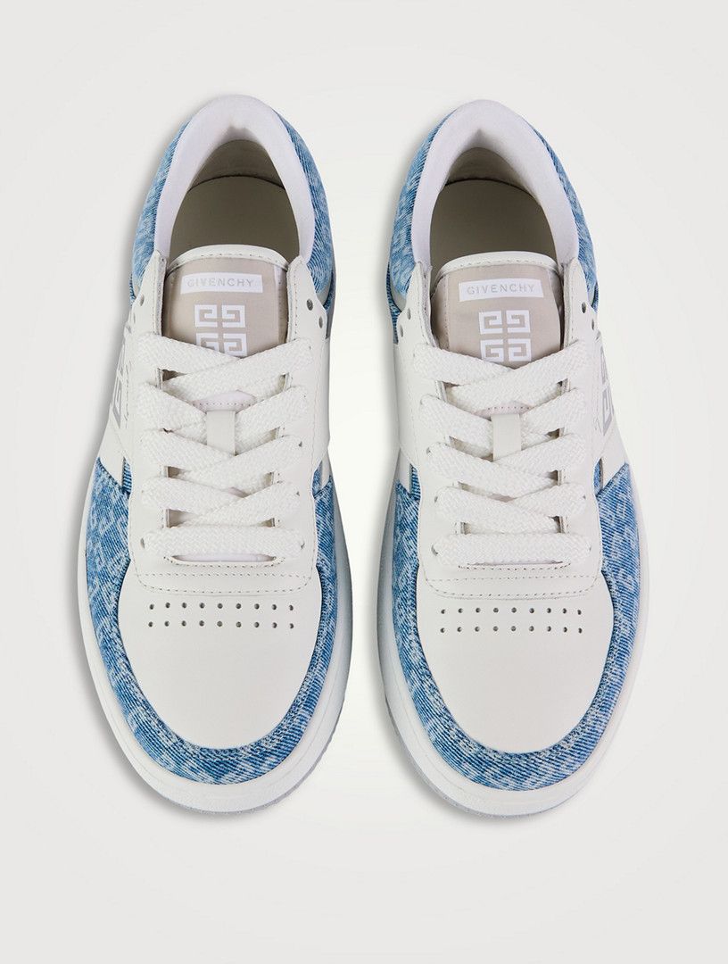 os11x1225 Monogram 72 Denim And Leather Sneakers White/Blue