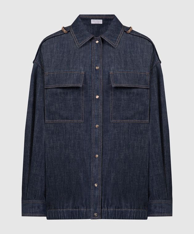Brunello Cucinelli o1w1db10825 Denim Shirt in Dark Blue Size S / US 4 / IT 40 - 1 Thumbnail
