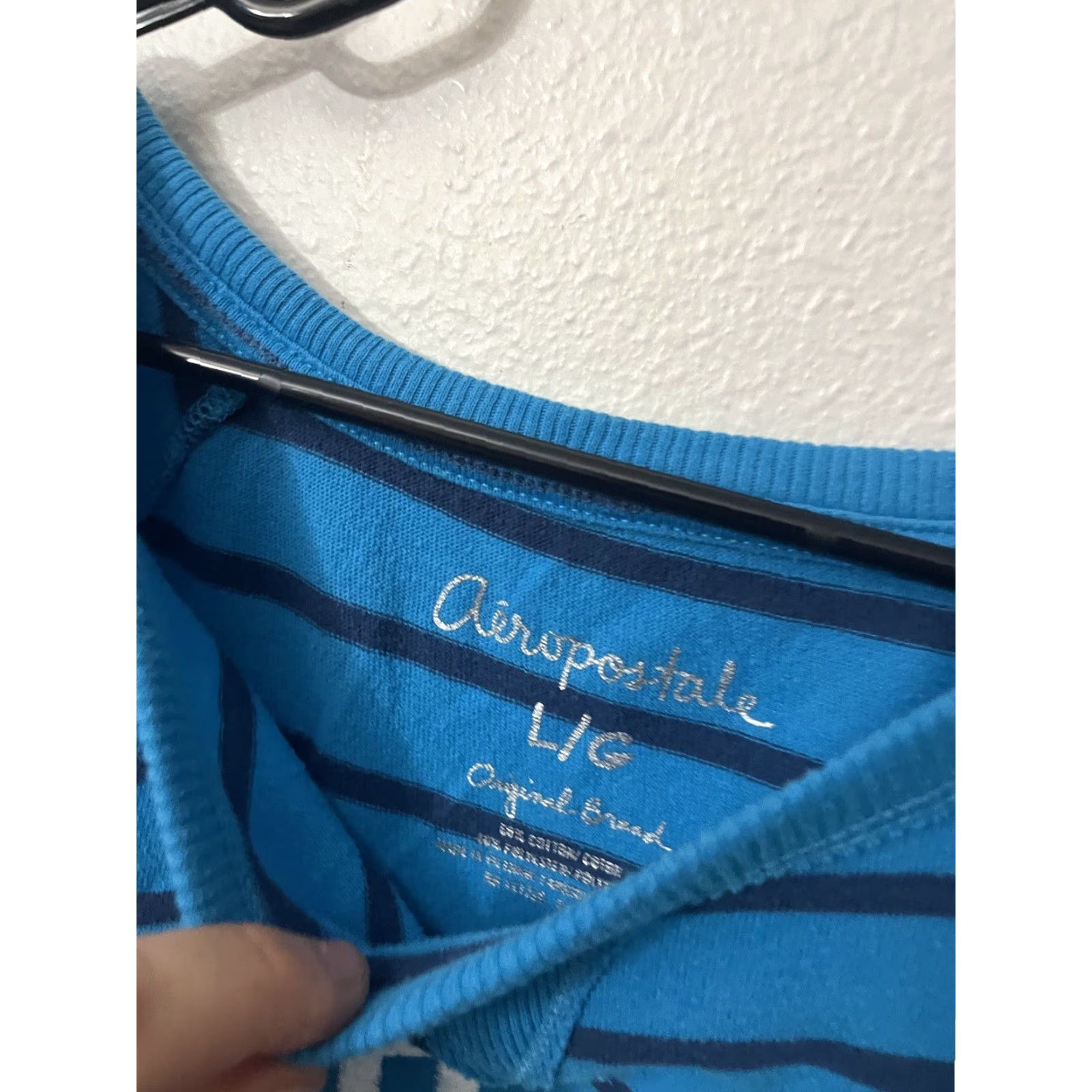 Aeropostale AEROPOSTALE Women Sweater Striped Round Neck Lightweight Cotton L Blue Classic Womens Size L / US 10 / IT 46 - 2 Thumbnail