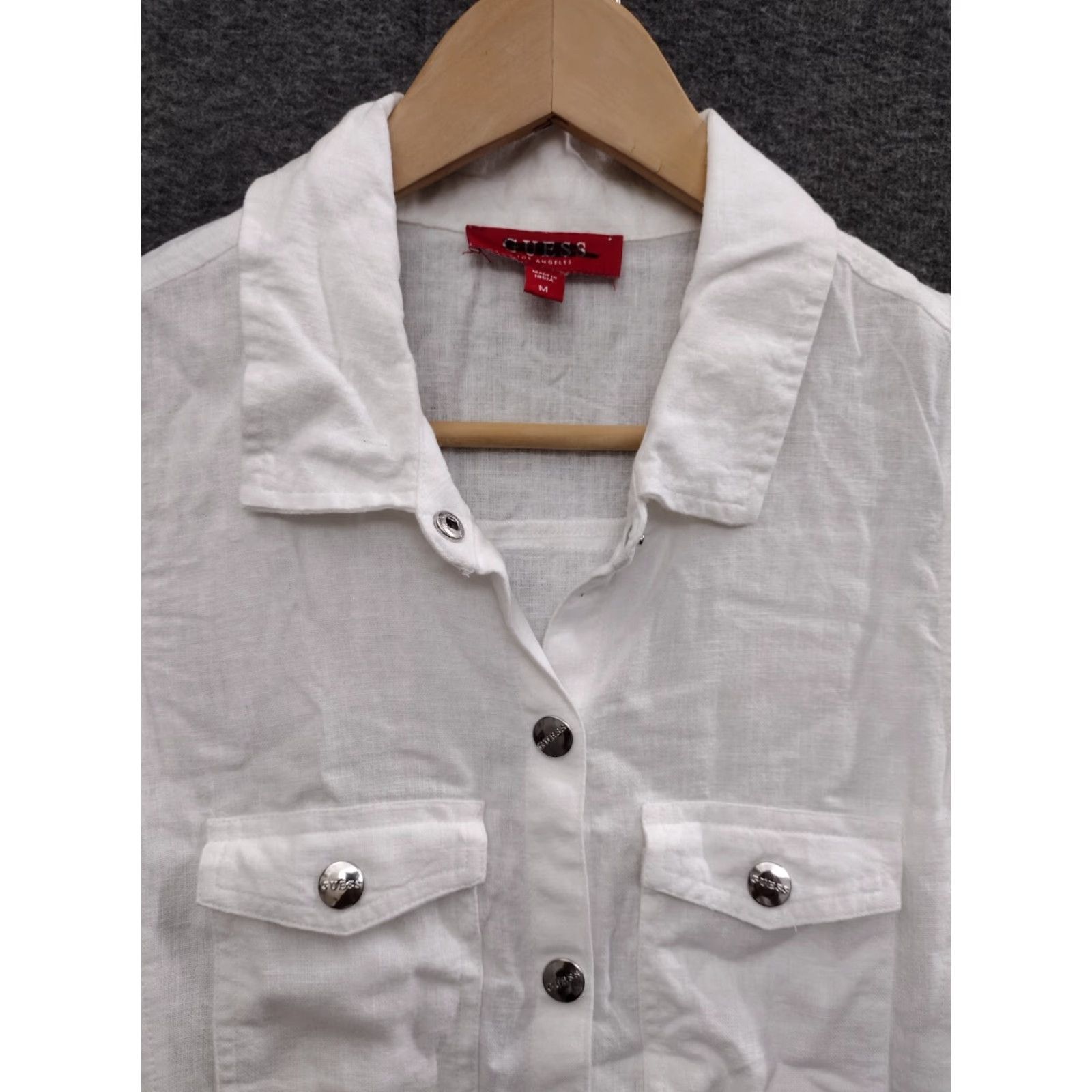 Guess Guess Shirt Dress Women's White Linen Belted Logo Buttons Collared Button Down Size M Size M / US 6-8 / IT 42-44 - 3 Thumbnail