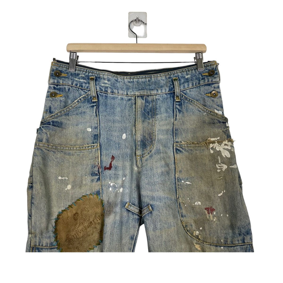Japanese Brand THRASHED💥BLUE UNION MADE PAINTER DISTRESSED DENIM JEAN Size US 32 / EU 48 - 4 Thumbnail