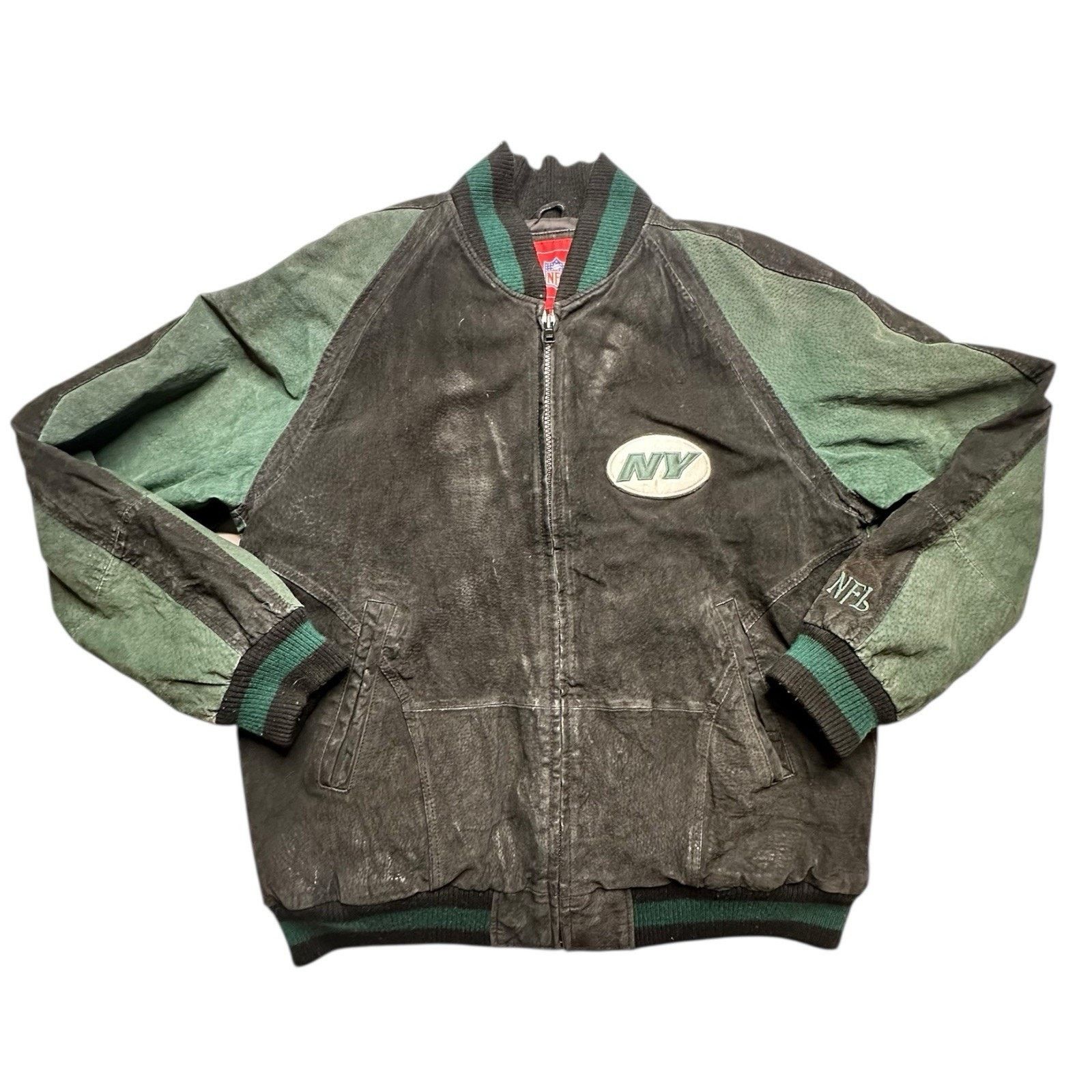 Vintage 90's NFL New York Jets Leather Jacket Size Large