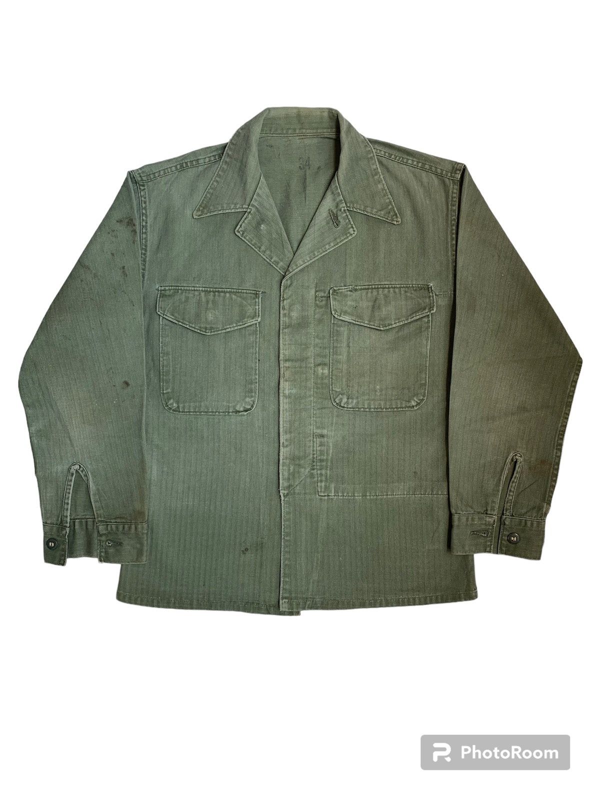 image of True Vintage 50S P53 Usmc Hbt Shirt Made In Usa in Sage Green, Men's (Size Medium)