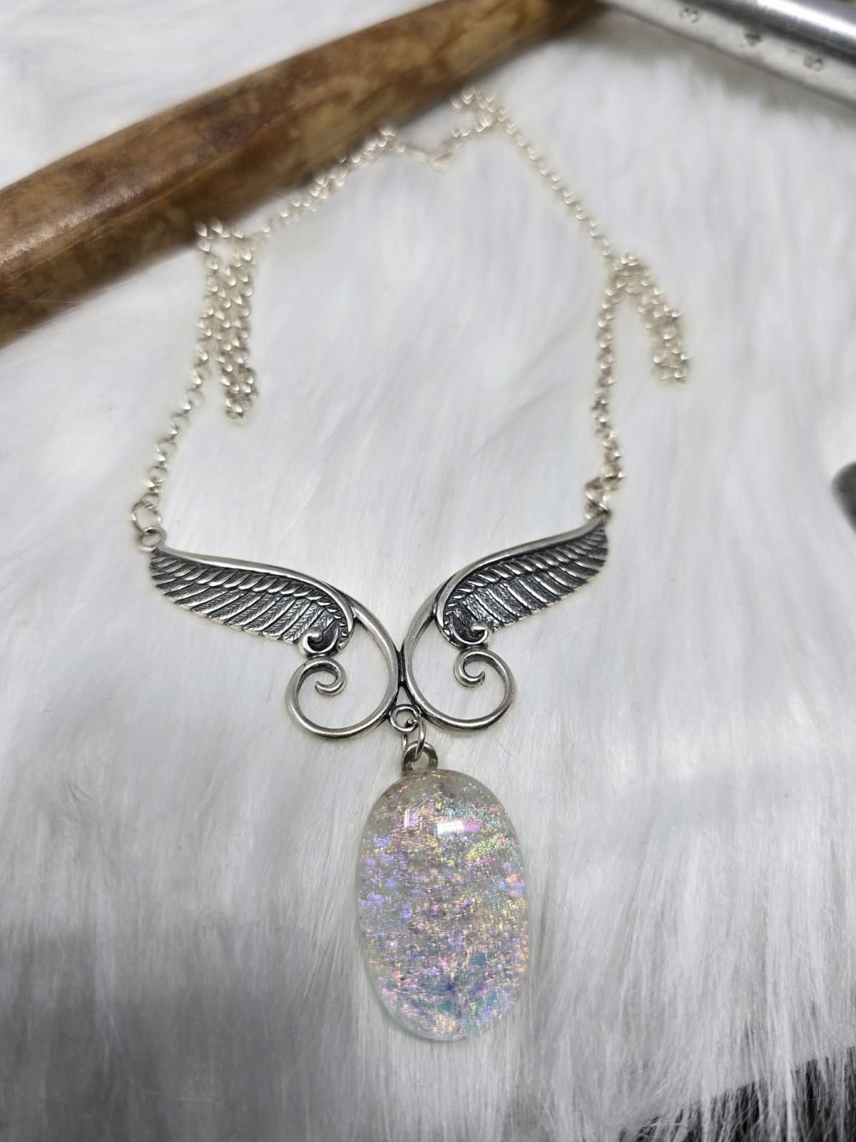 Other 925 Sterling Silver Angel Wing Dichroic Glass Necklace 13g Size ONE SIZE - 3 Thumbnail