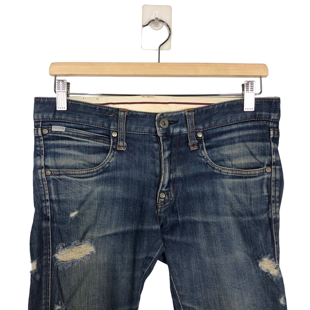 FACTOTUM 🔥Rare Punk Design Bowcut Distressed Denim Factotum Japan Size US 28 / EU 44 - 3 Thumbnail
