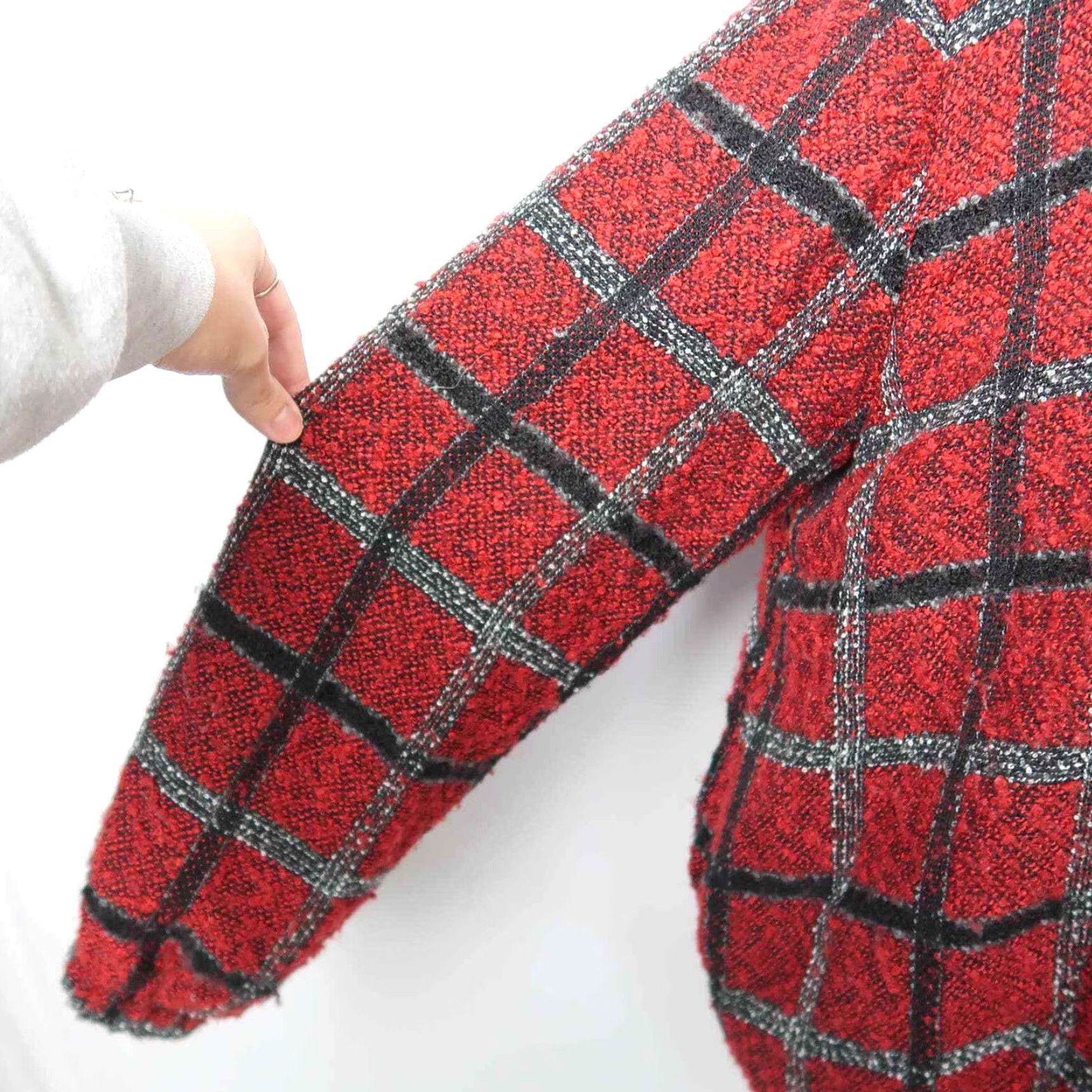 Vintage VINTAGE Alfred Dunner Jacket Plaid Zip Front Knit Bomber Womens 14 Red Black 24" Long Size XL / US 12-14 / IT 48-50 - 4 Thumbnail