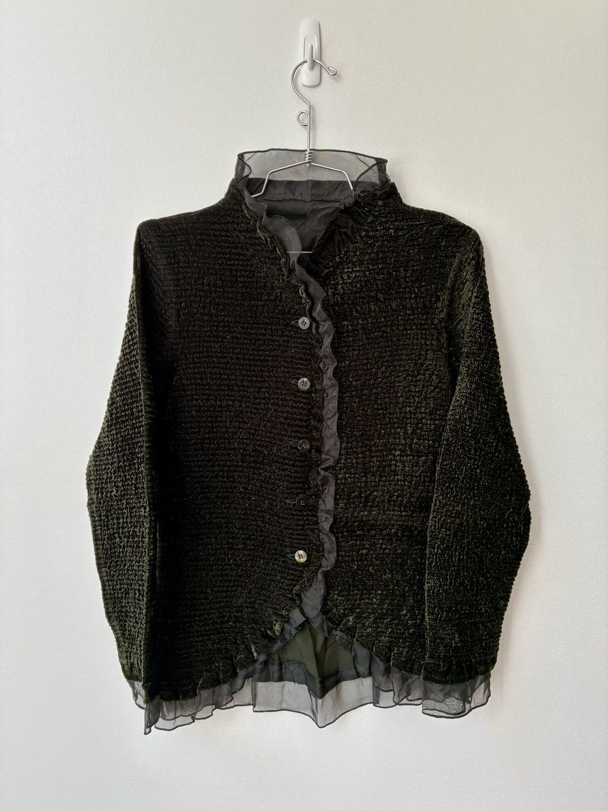 Pleats Please Issey Miyake Yoshiki Hishinuma Rare Vintage Velvet Lace Fringe Cardigan Size M / US 6-8 / IT 42-44 - 4 Thumbnail