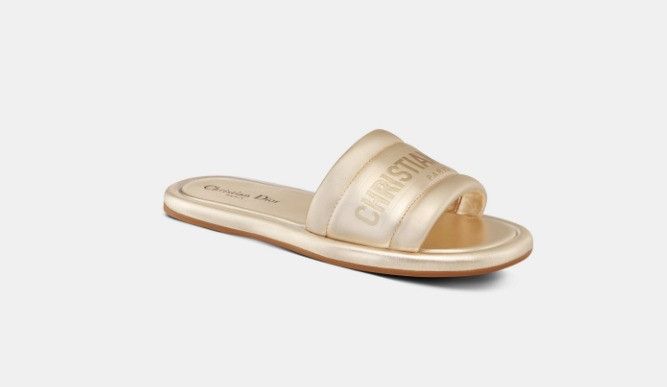 Dior o1w1db11124 Embossed Metallic Lambskin Slides in Gold Size US 8 / IT 38 - 2 Thumbnail