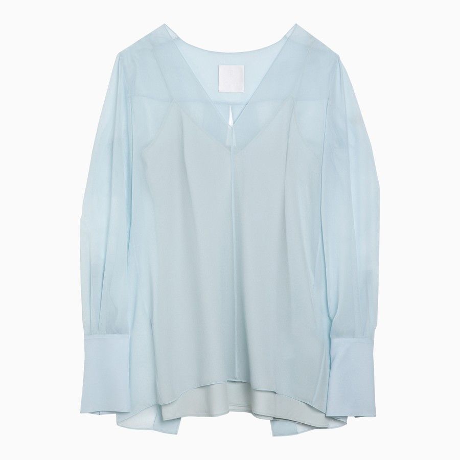 Givenchy o1d2blof0824 Silk Blouse in Light Blue Size XS / US 0-2 / IT 36-38 - 1 Thumbnail