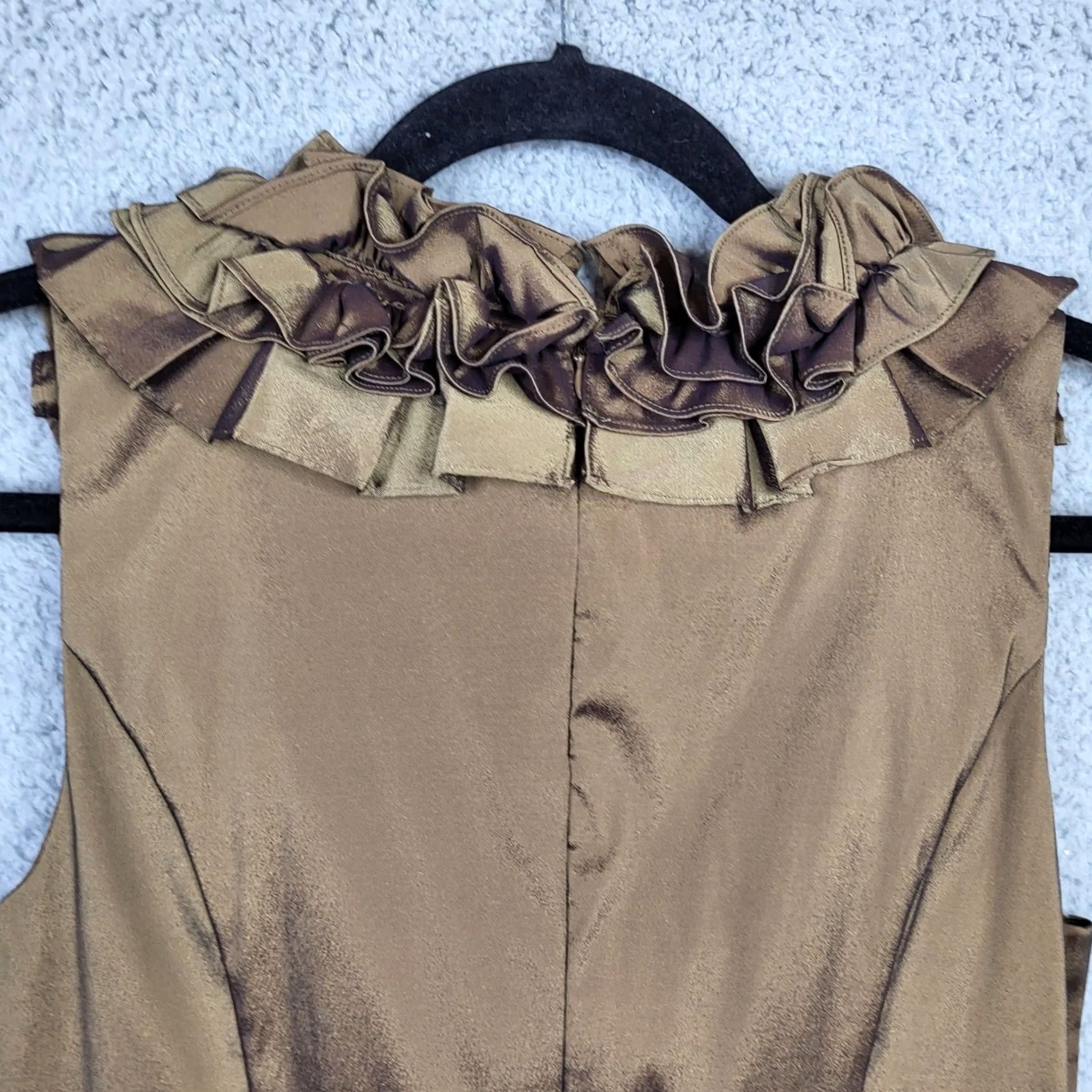 Vintage JS Collections Women's A-Line Dress Brown 8 Ruffle Sleeveless Round Neck Casual Vintage? No (Adult) Mens? Womens? Size M / US 6-8 / IT 42-44 - 3 Thumbnail