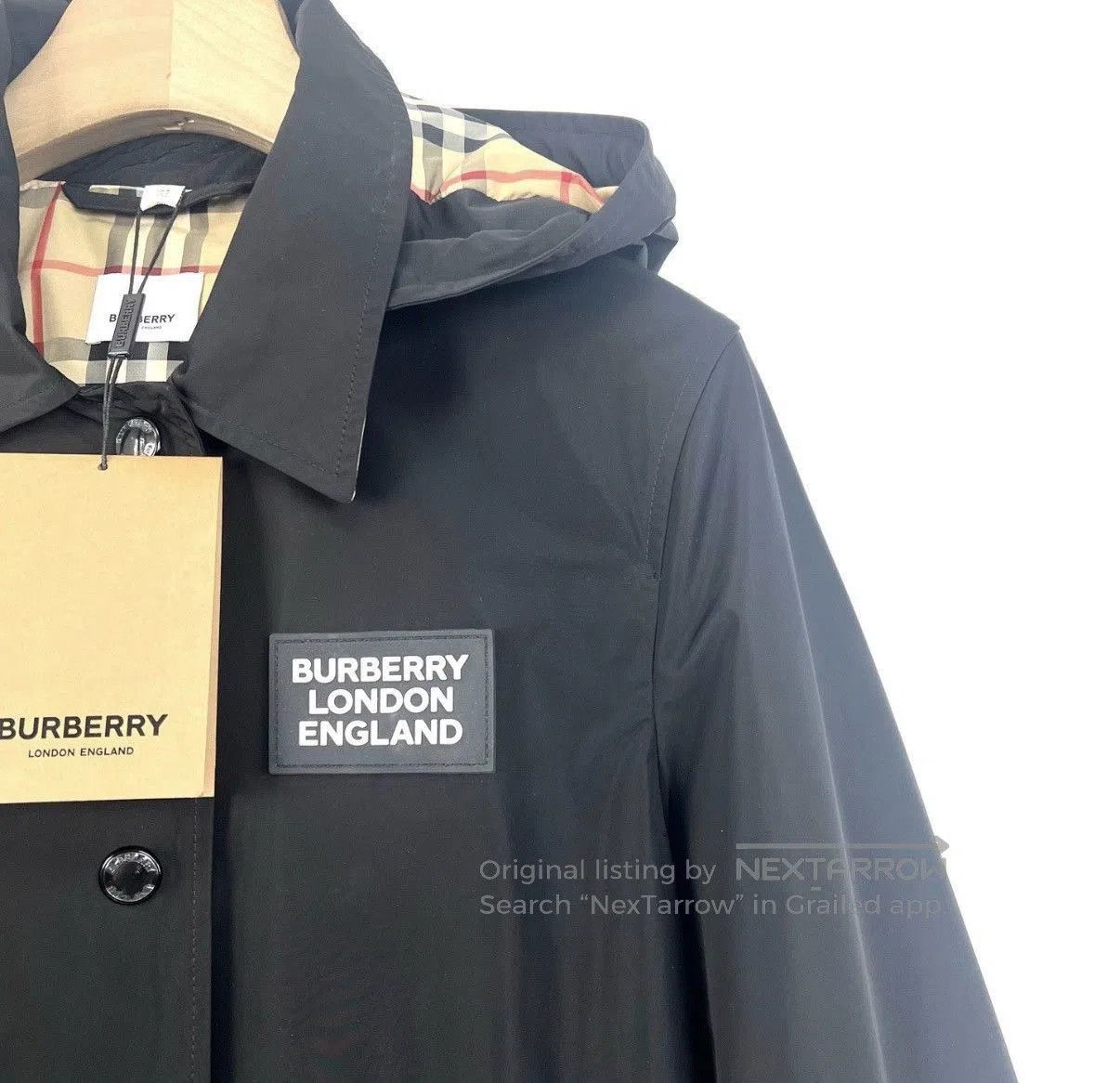 Burberry Black Long Hooded Coat with Button Front Size S. Size US S / EU 44-46 / 1 - 6 Thumbnail