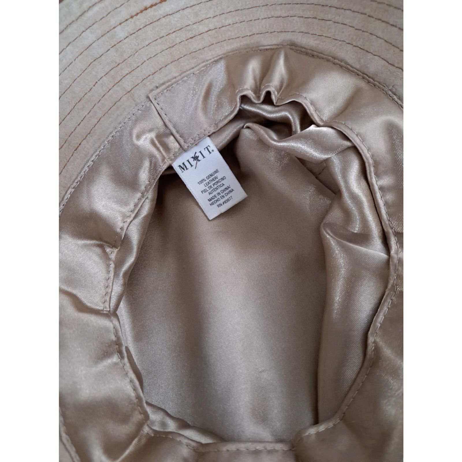 Vintage MIXIT Hat Bucket Woman M Tan Leather 80s Genuine Leather Breathable Silk Lining Brown Size ONE SIZE - 5 Thumbnail