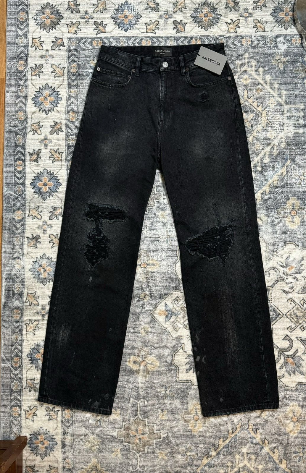 image of Balenciaga Destroyed Denim in Black, Men's (Size 30)