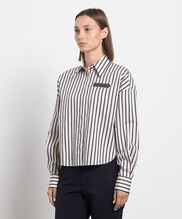 Brunello Cucinelli o1y0725 Striped Shirt in Ivory/Black Size XXS / US 00 / IT 34 - 3 Thumbnail