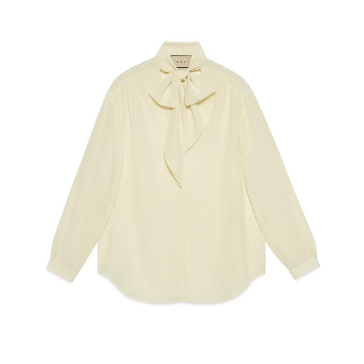 Gucci o1la5ras0526 Crêpe Satin Shirt With Neck Tie in Ivory Size XL / US 12-14 / IT 48-50 - 1 Thumbnail