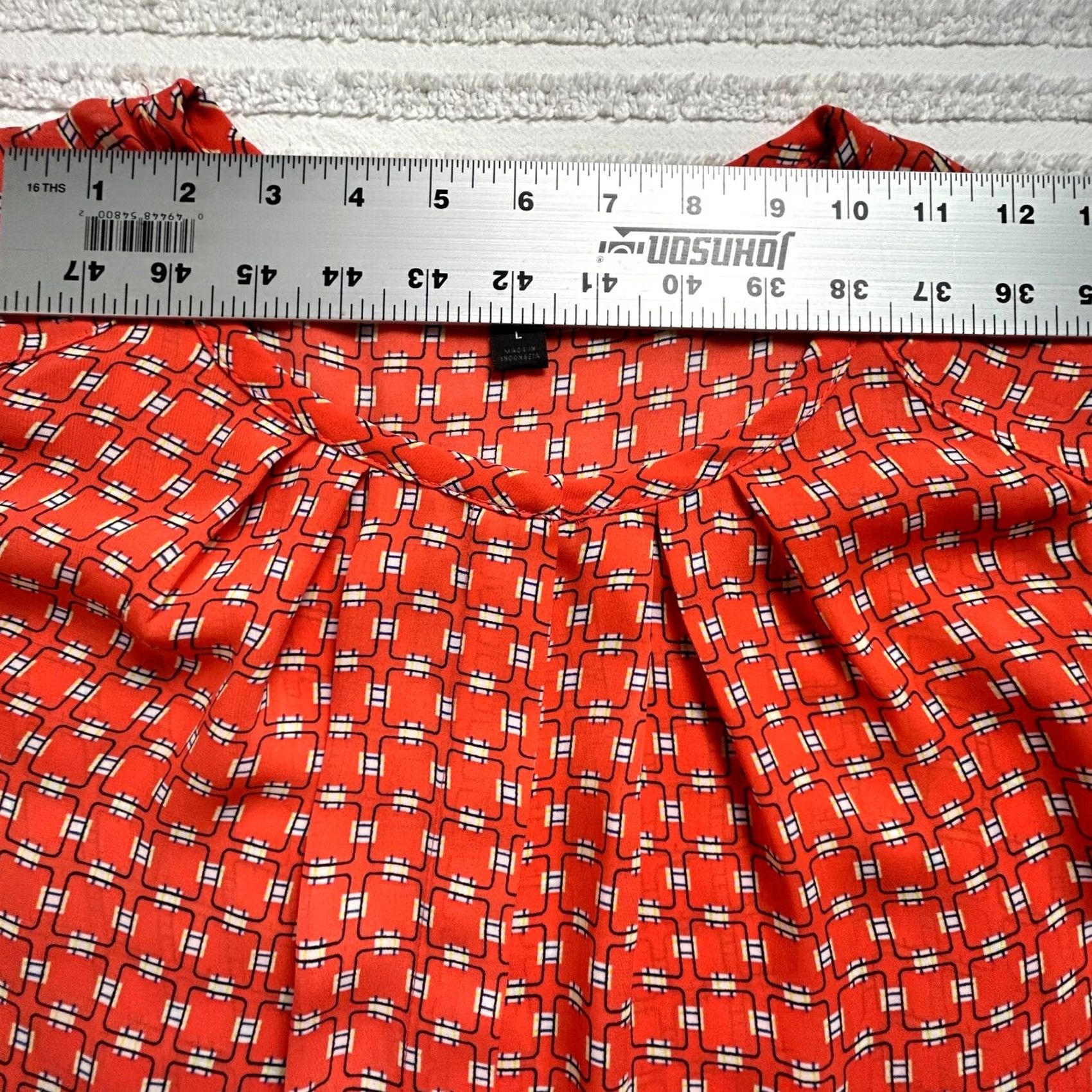 Worthington Worthington Orange Geometric Print Pleated Cap Sleeve Blouse Top Large Womens Size L / US 10 / IT 46 - 5 Thumbnail