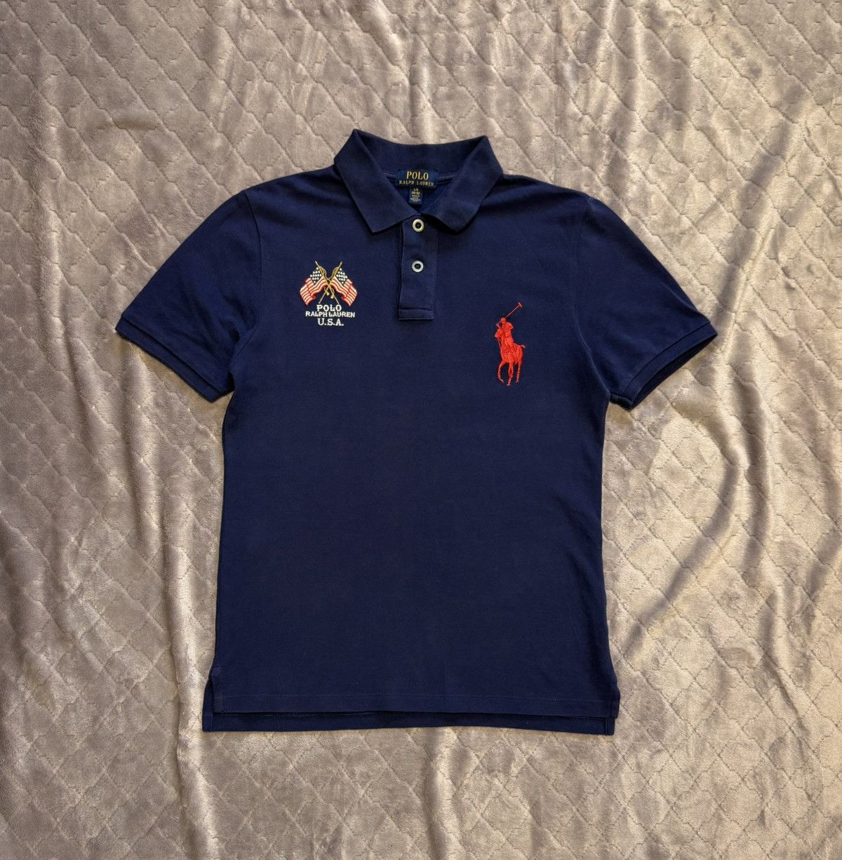 Polo Ralph Lauren × Vintage Vintage Polo Ralph Lauren Navy USA Flag Polo Shirt Size US L / EU 52-54 / 3 - 1 Thumbnail