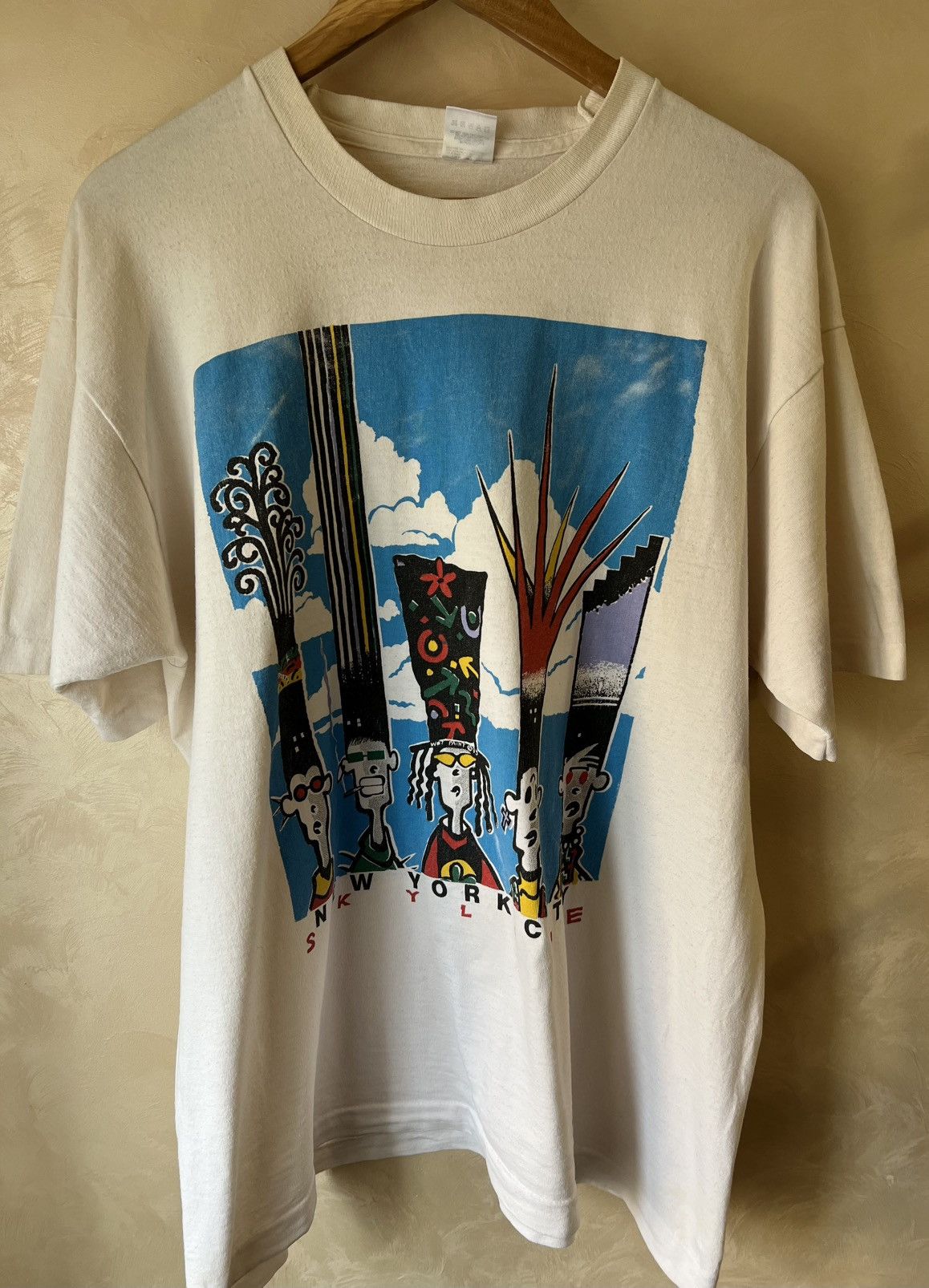 Vintage 90s New York City T-Shirt XL NYC Twin Towers Skyline