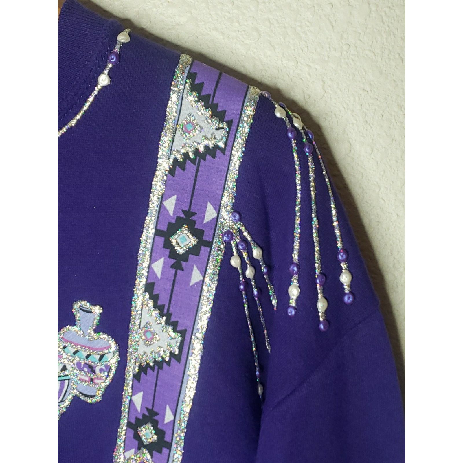 Jerzees Vtg 80s Native American Feathers Sparkle Southwestern MEDIUM Size US M / EU 48-50 / 2 - 2 Thumbnail