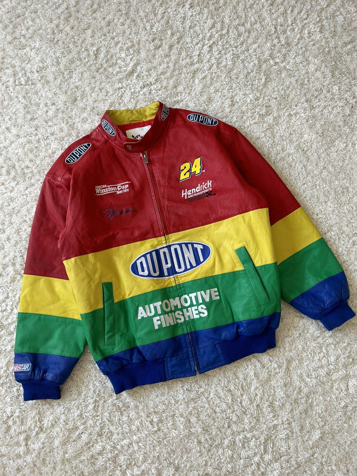 image of Nascar x Vintage Leather Jacket Jeff Gordon Racing Vintage Rap in Red, Men's (Size XL)