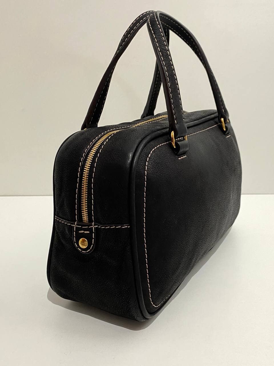 Loewe Loewe Logo Black Leather Black Bowling Tote Hand Bag Size ONE SIZE - 9 Thumbnail