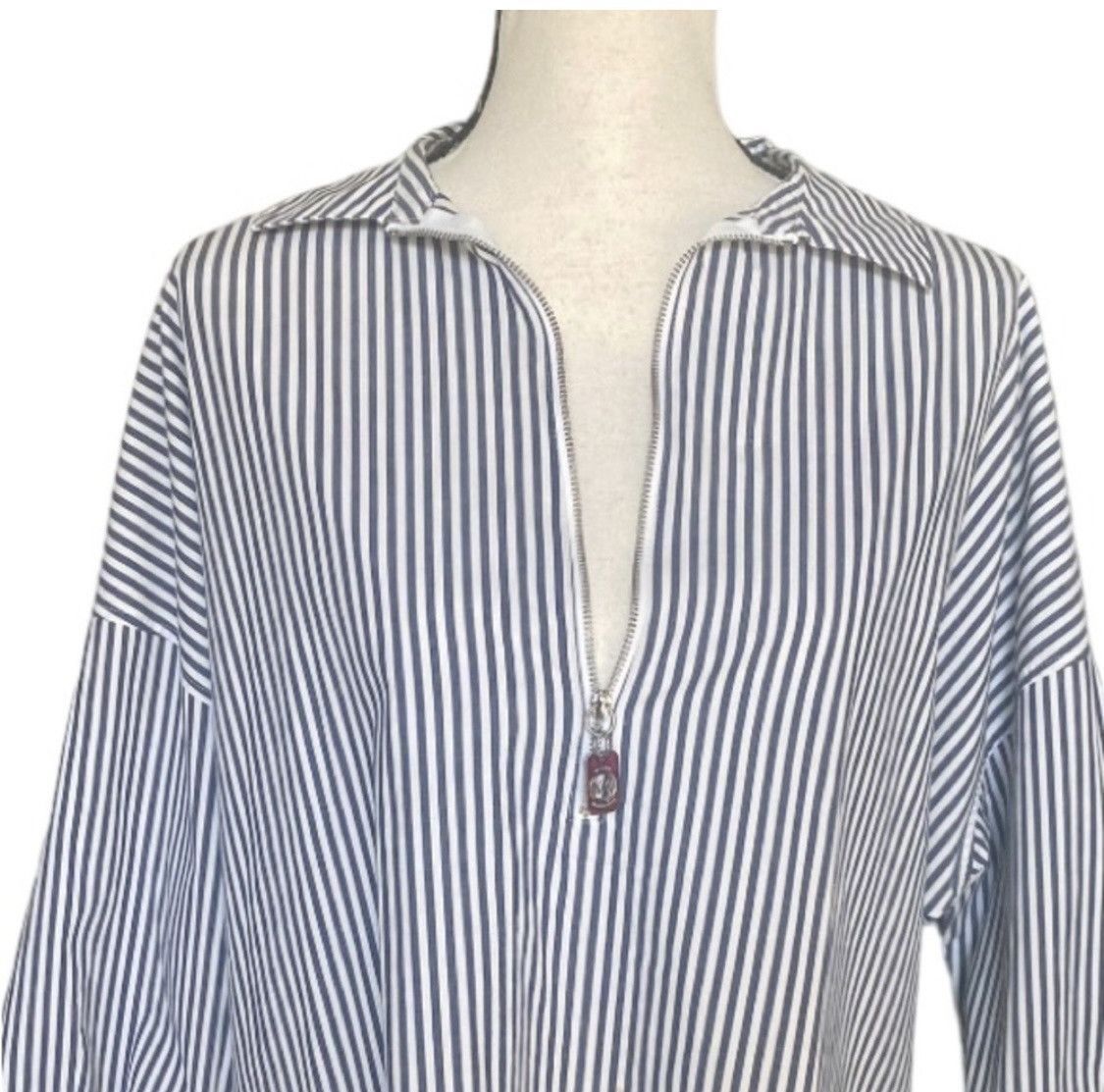 Michael Kors MICHAEL KORS STRIPED HALF ZIP 3/4 SLEEVE TOP BLOUSE Size M / US 6-8 / IT 42-44 - 12 Thumbnail