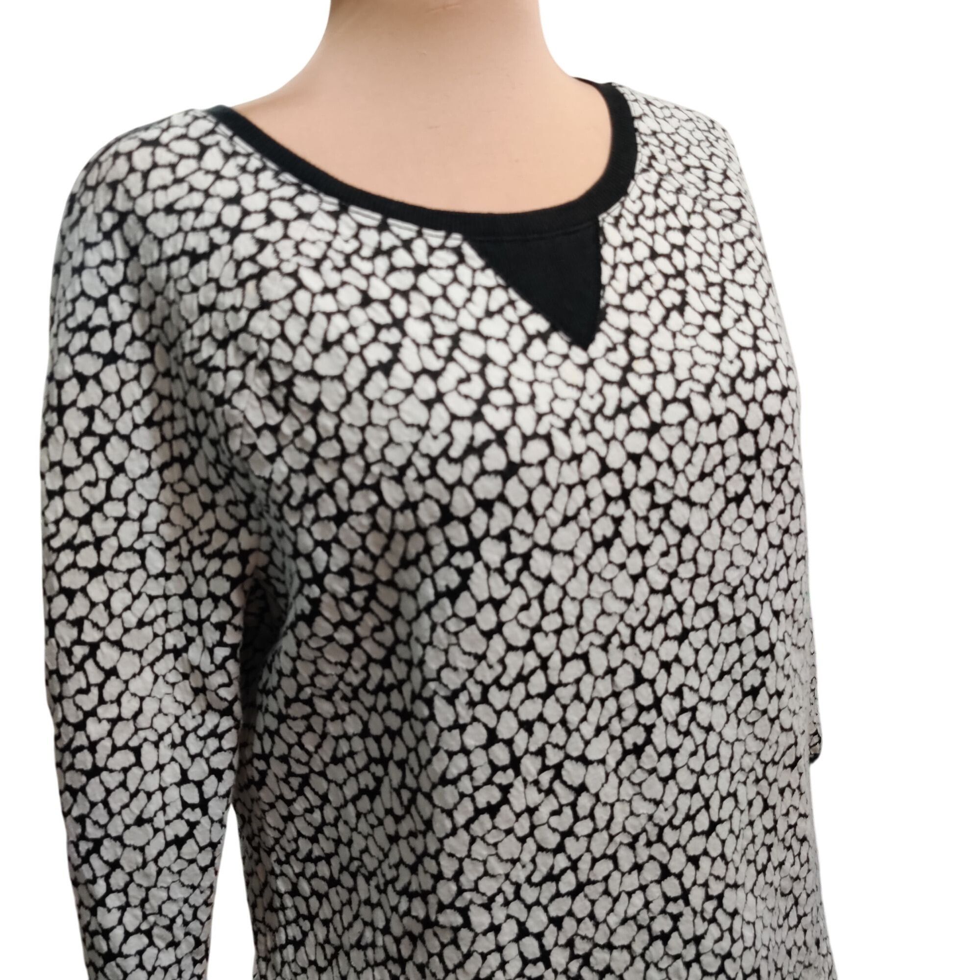 Apt. 9 APT 9 Petite L Black White Textured Animal Print Long Sleeve Size L / US 10 / IT 46 - 2 Thumbnail