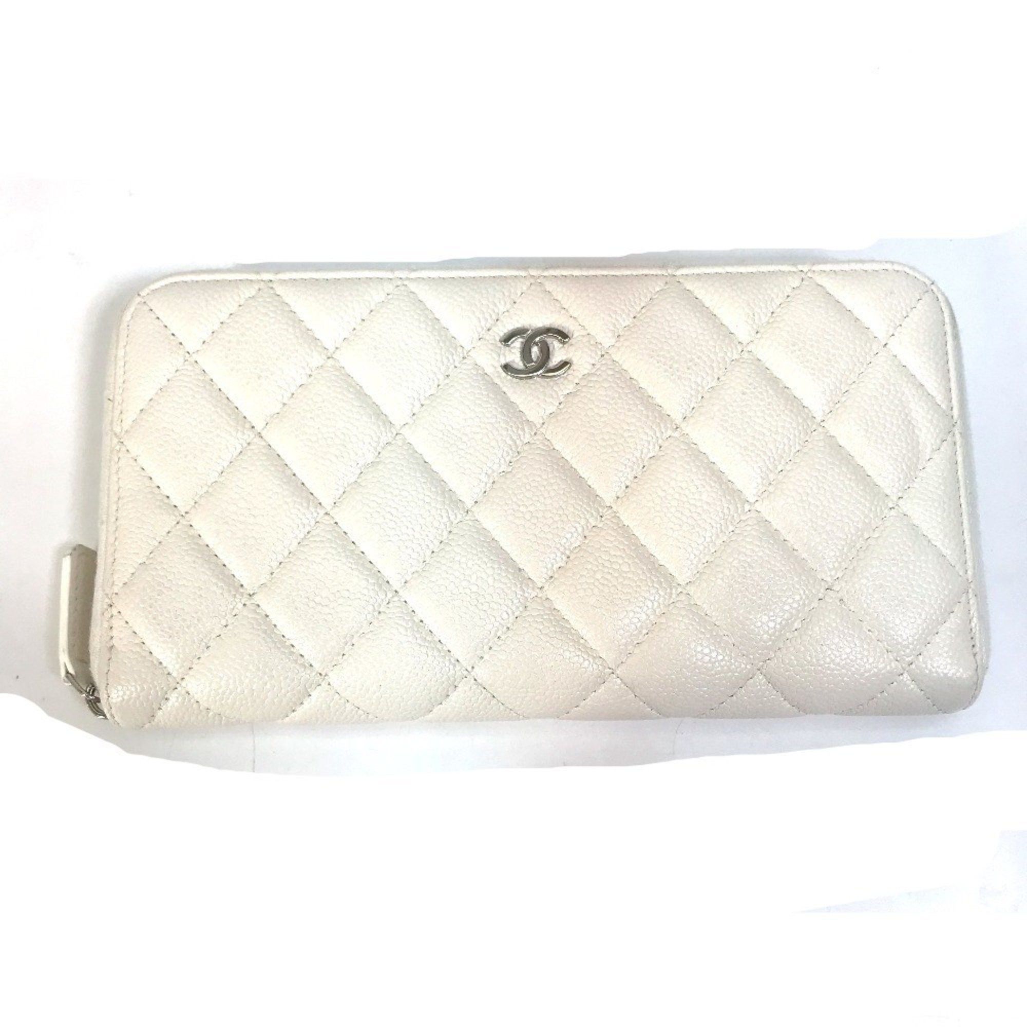 Chanel CHANEL A50097 Matelasse CC Coco Mark Round Zip Quilted Long Wallet in Caviar Leather, White Size ONE SIZE - 1 Thumbnail
