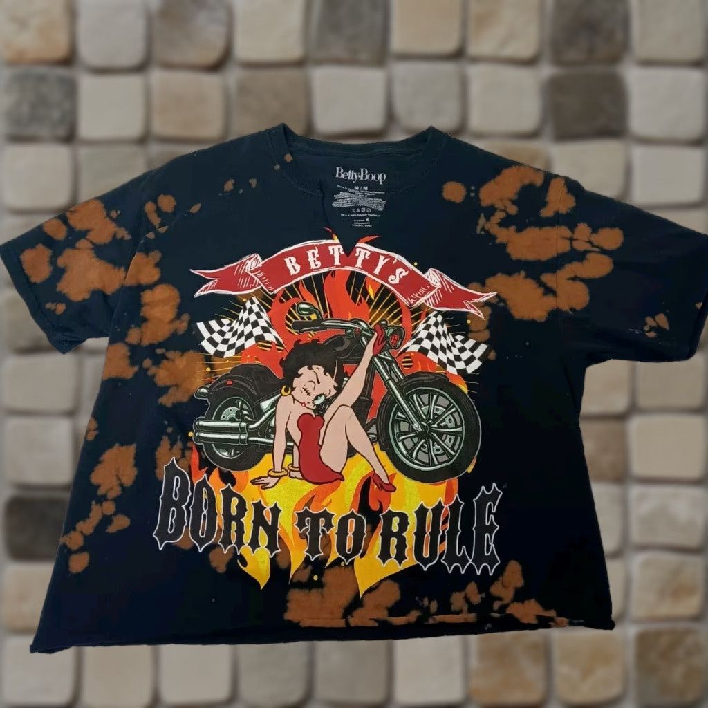 Born Betty Boop Born To Rule T Shirt M Black Cropped Bleach Dyed Motorcycle Biker Women Fleisher Studios Size M / US 6-8 / IT 42-44 - 1 Thumbnail