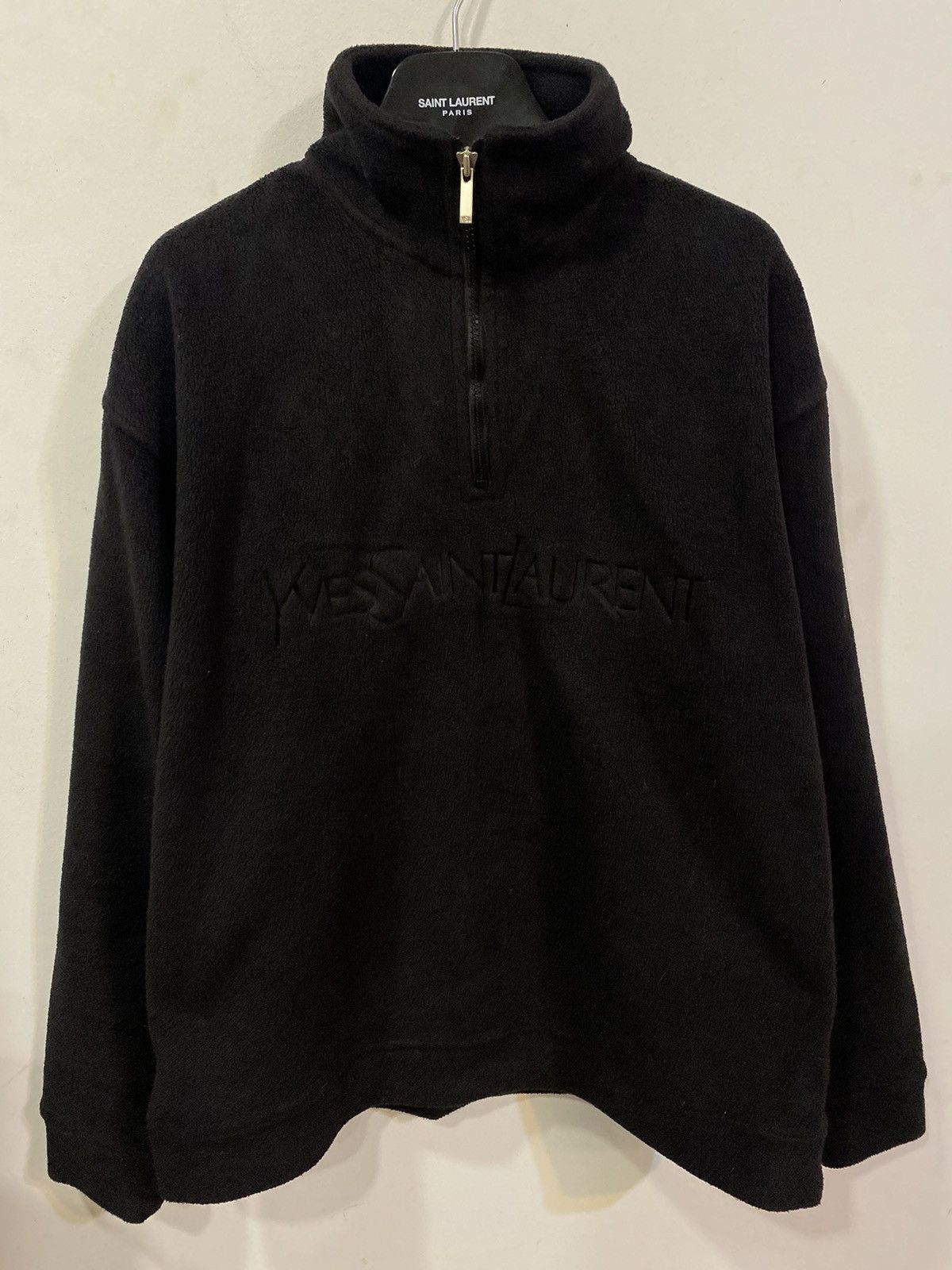 Yves Saint Laurent Fleece Black YSL Sweatshirt 1/4 Quarter Zip Big Logo Sweater Size US L / EU 52-54 / 3 - 5 Thumbnail