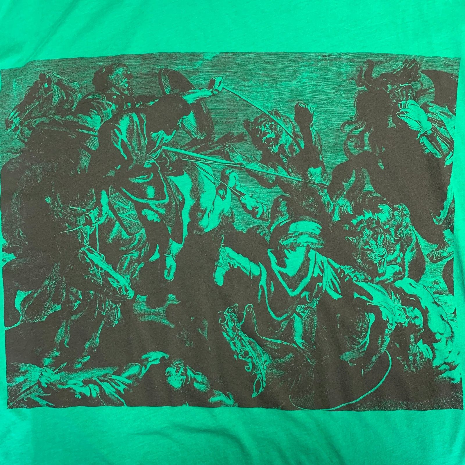 Dries Van Noten DRIES VAN NOTEN The Lion Hunt Green Graphic Crew Neck Size US S / EU 44-46 / 1 - 2 Thumbnail