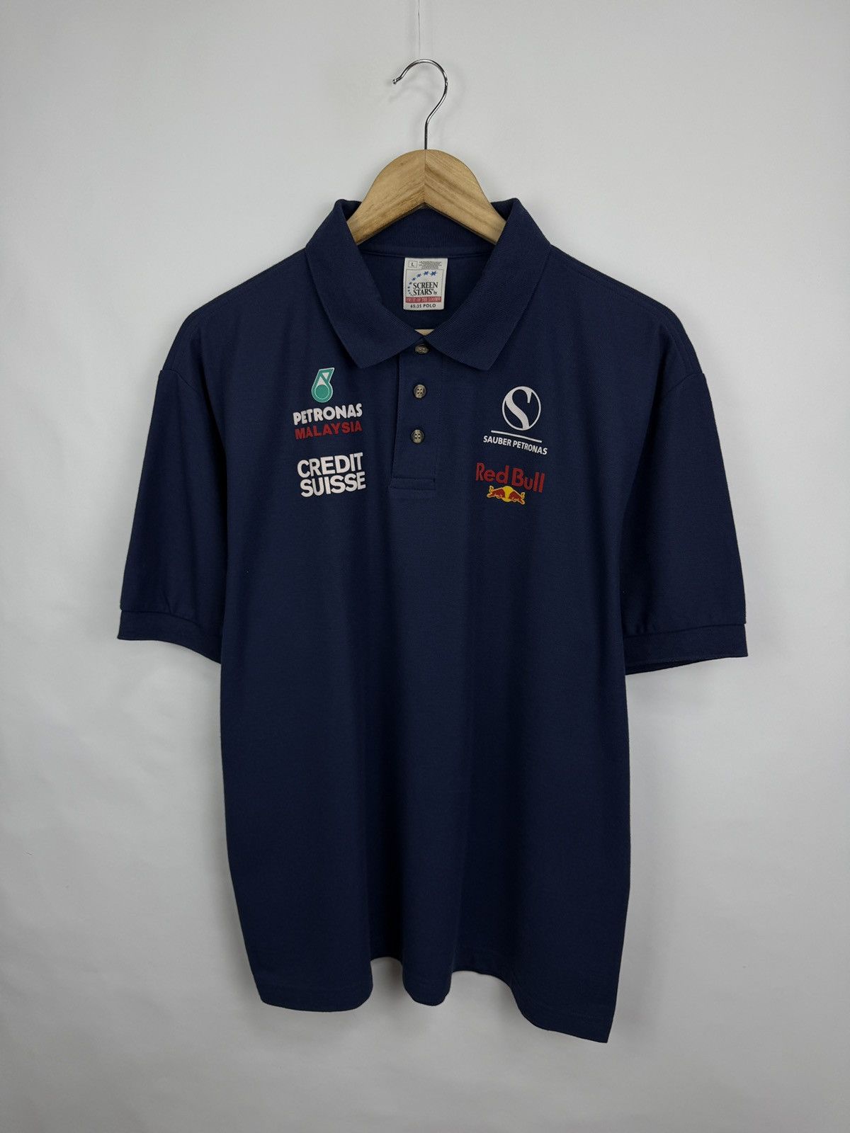 Formula 1 🇨🇭 Vintage 90s Sauber Petronas Red Bull Formula 1 Racing Polo Size US L / EU 52-54 / 3 - 2 Thumbnail