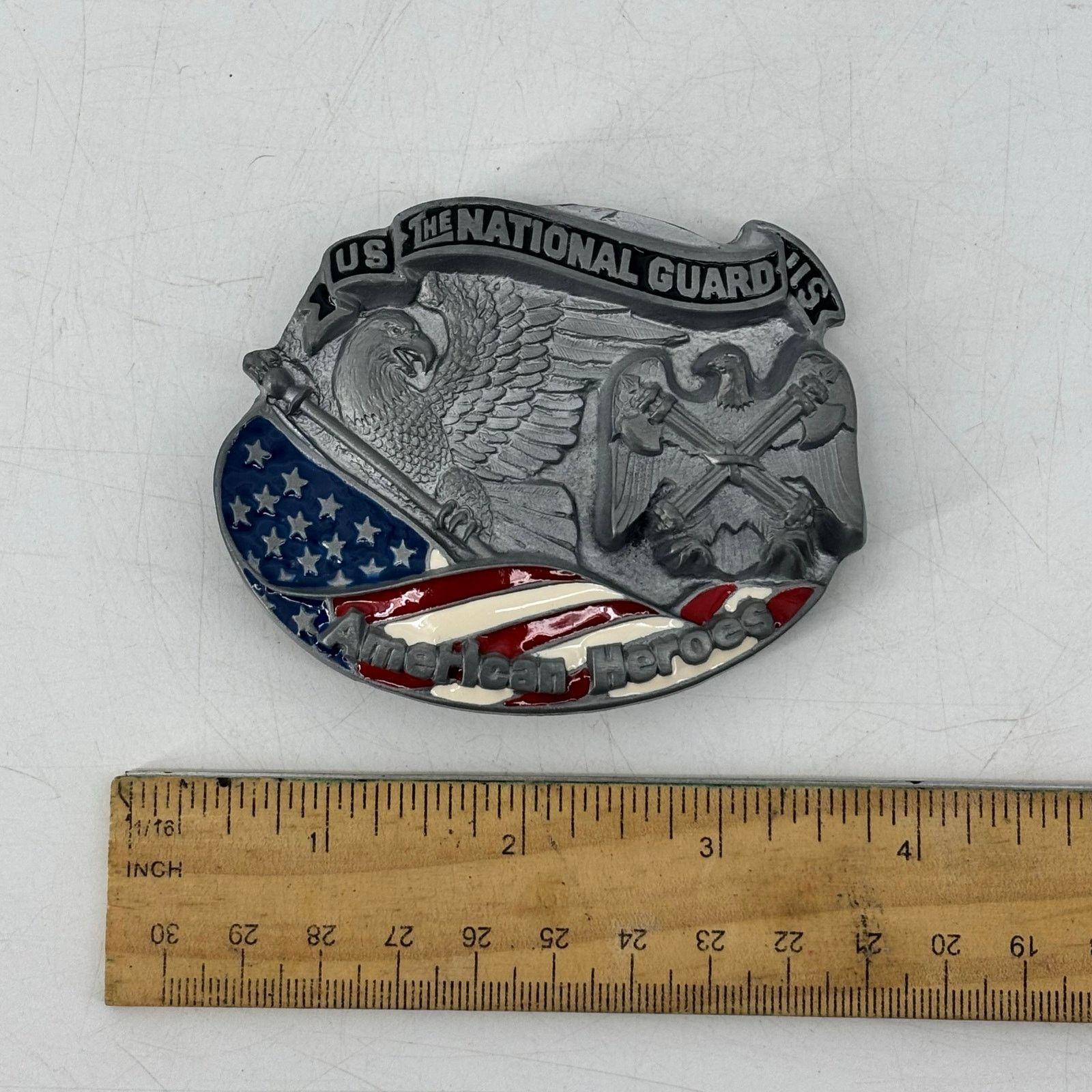 Vintage US National Guard Belt Buckle Great American Hero USA Pewter Size ONE SIZE - 3 Thumbnail