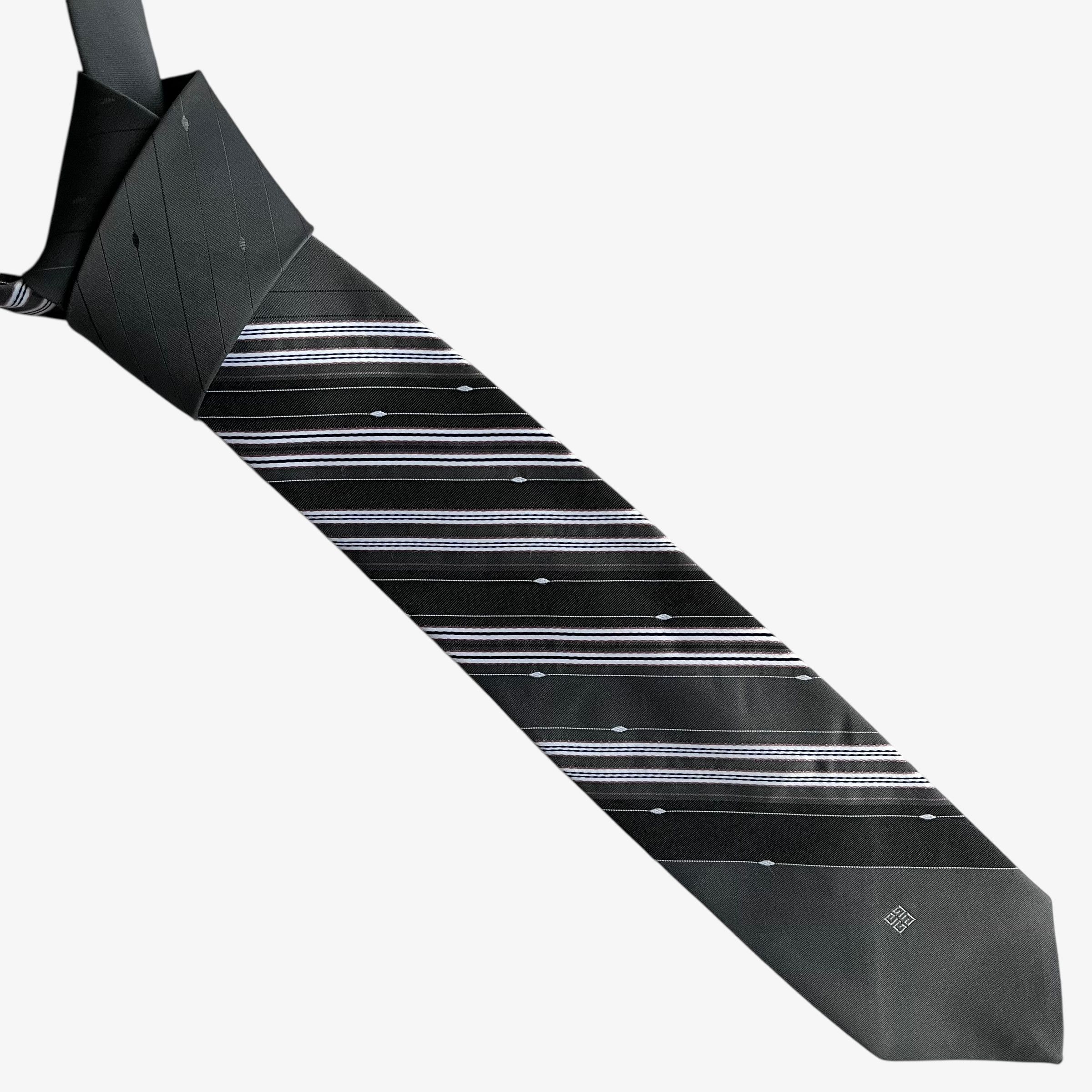 Givenchy Vintage 80s Givenchy Gentlemen Grey & White Striped Tie Size ONE SIZE - 1 Thumbnail