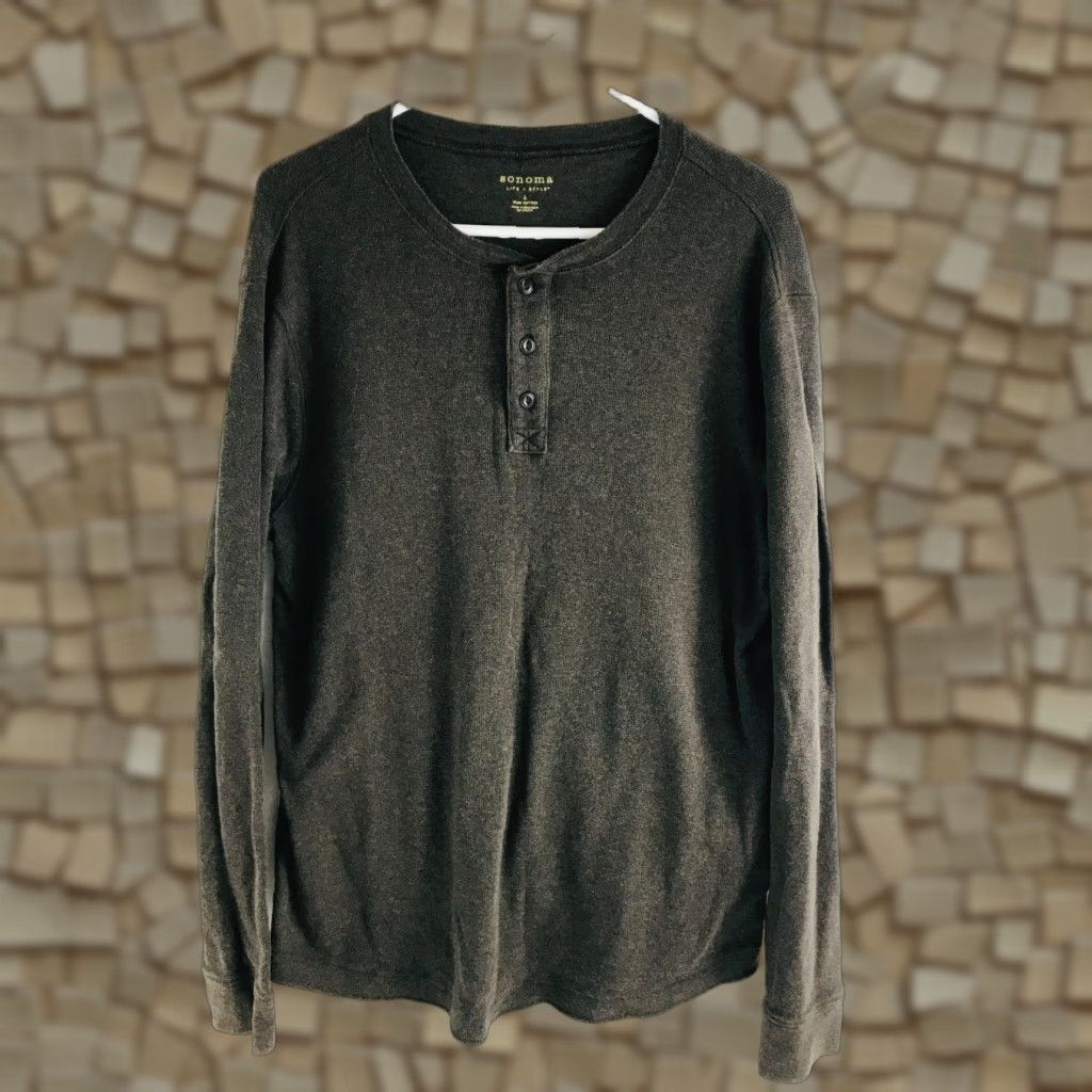 Vintage Sonoma Shirt Mens Large Brown Long Sleeve Henley Knit T-Shirt Regular Casual Life+Style Size US L / EU 52-54 / 3 - 1 Thumbnail
